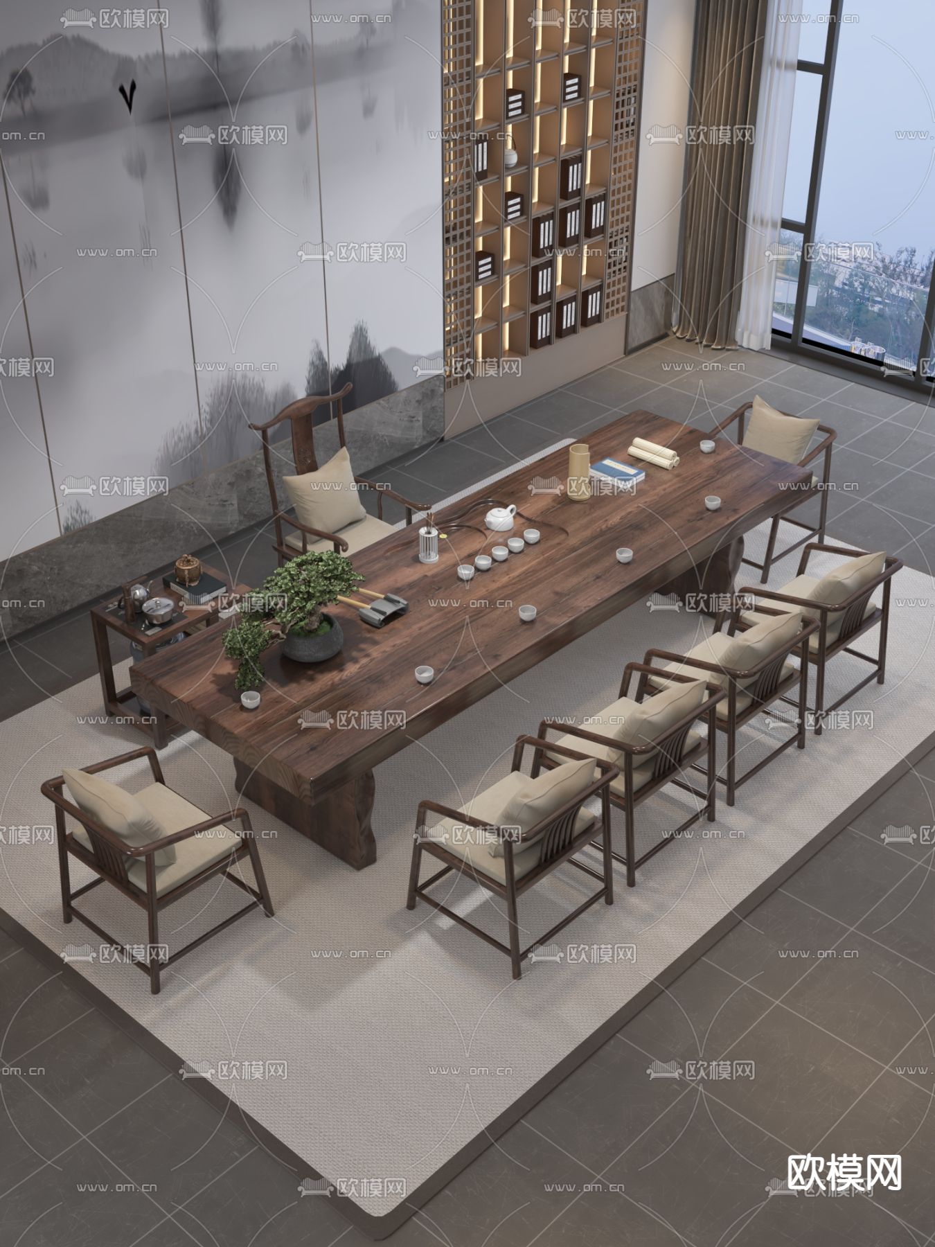 新中式茶楼茶室3d模型下载（渲染图4）