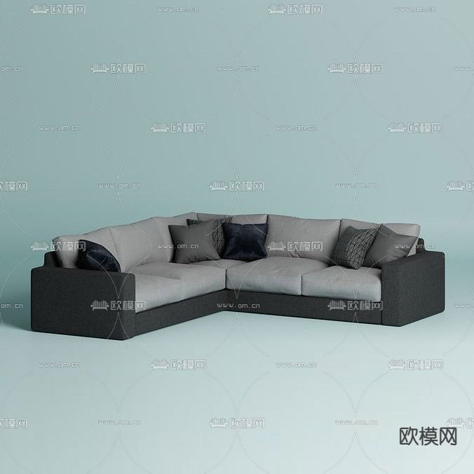 现代简约布艺转角多人沙发免费3d模型下载