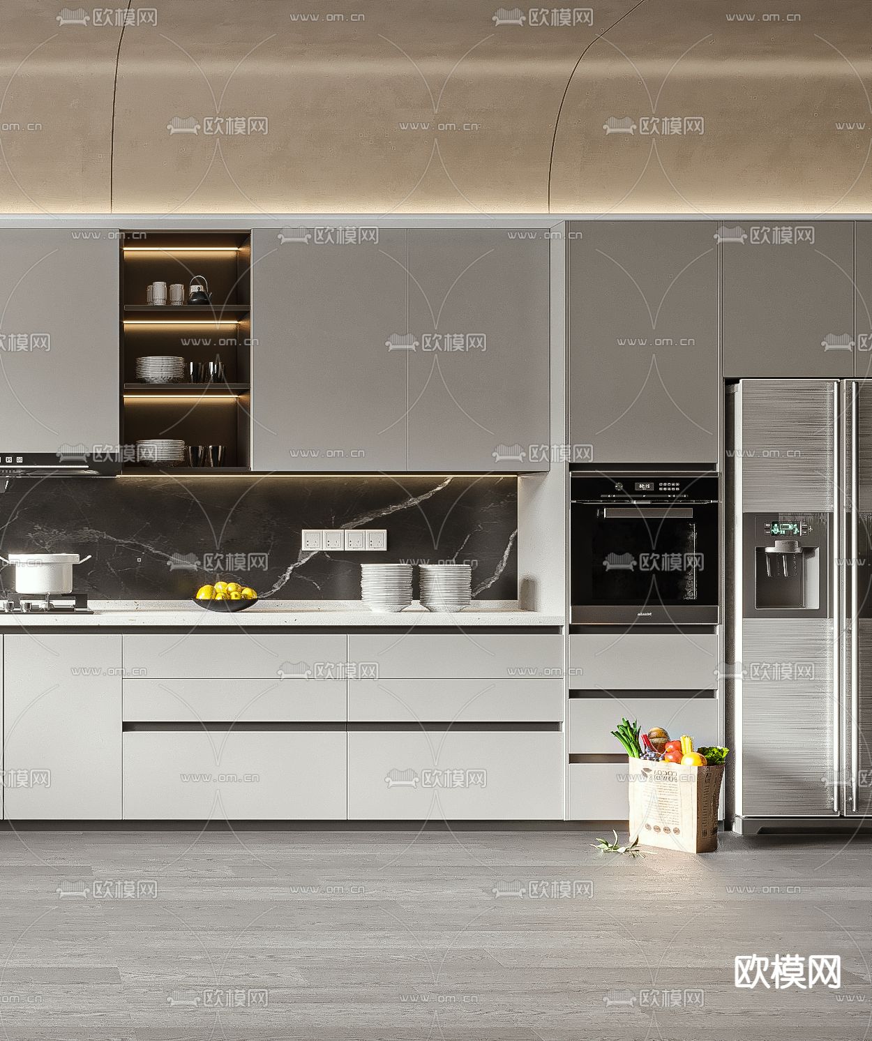 现代厨房橱柜su模型下载（渲染图2）