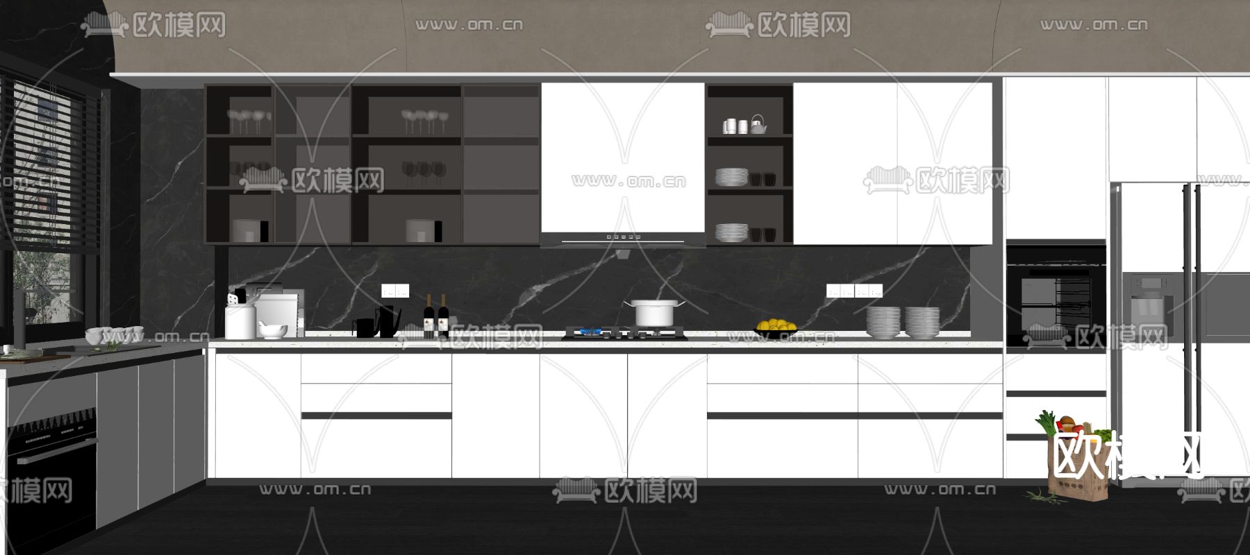 现代厨房橱柜su模型下载（渲染图4）