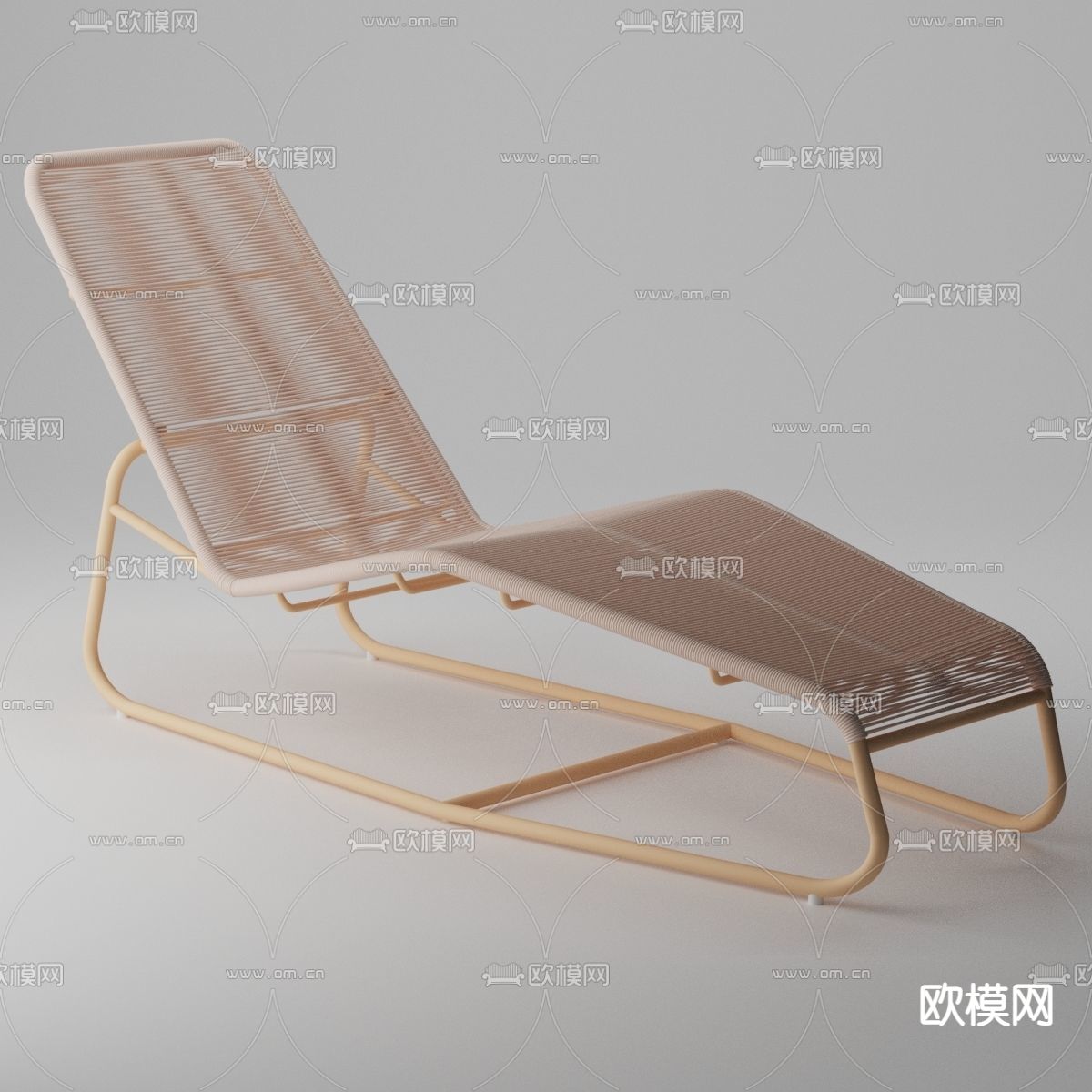 北欧简约实木绳编躺椅免费3d模型下载