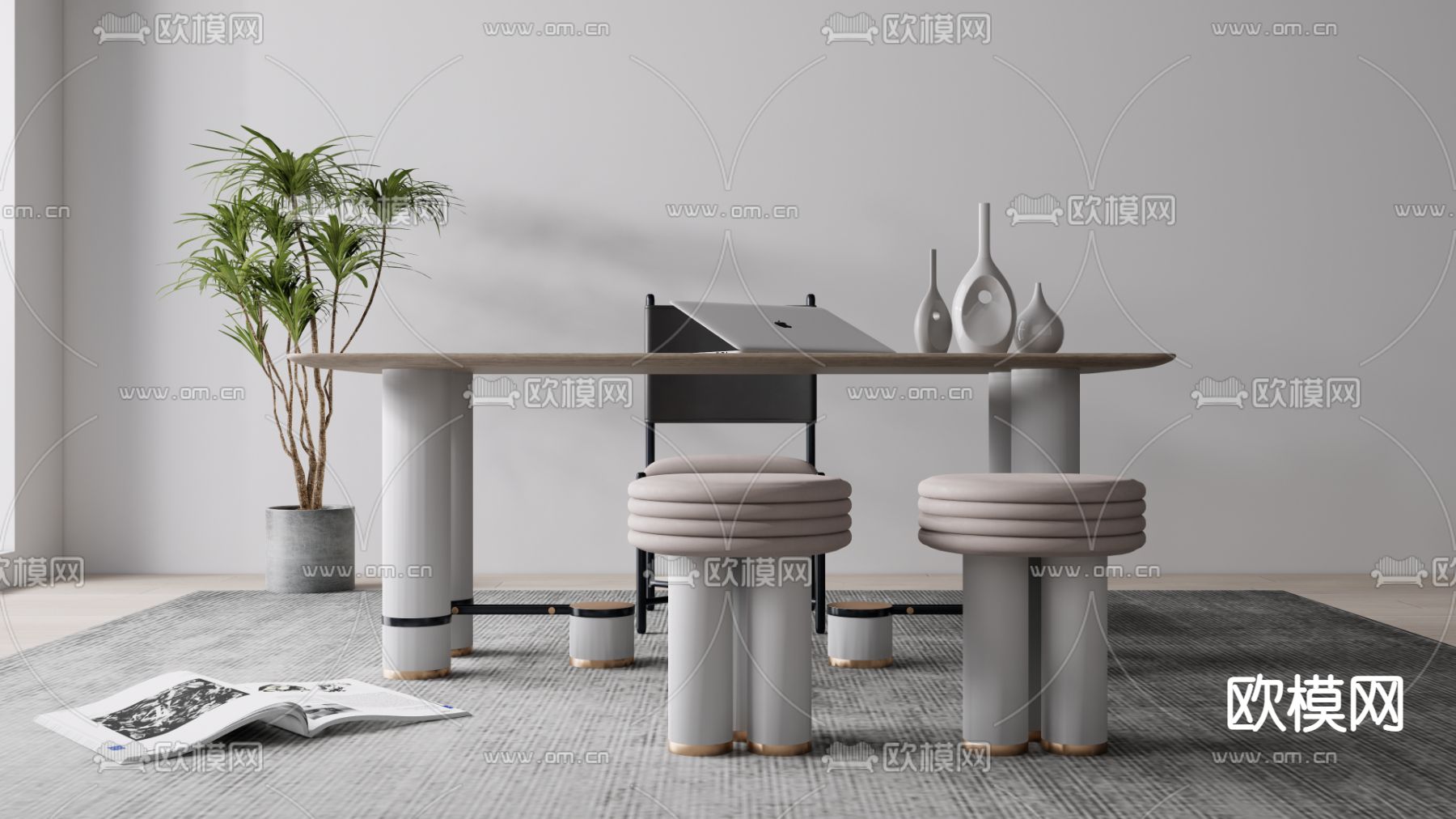 现代书桌椅su模型下载（渲染图1）