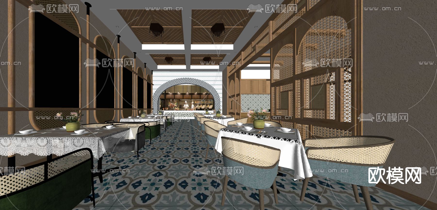 现代中餐厅su模型下载（渲染图2）