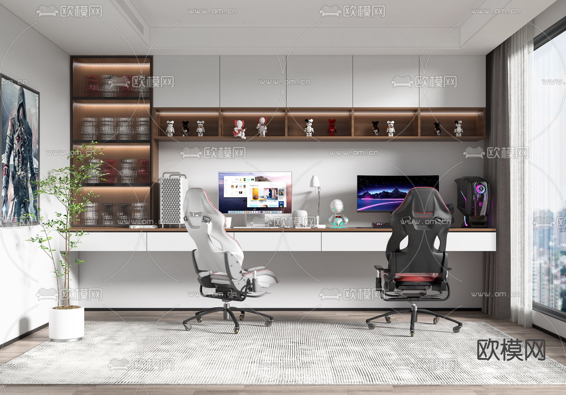 现代电竞书房su模型下载（渲染图1）