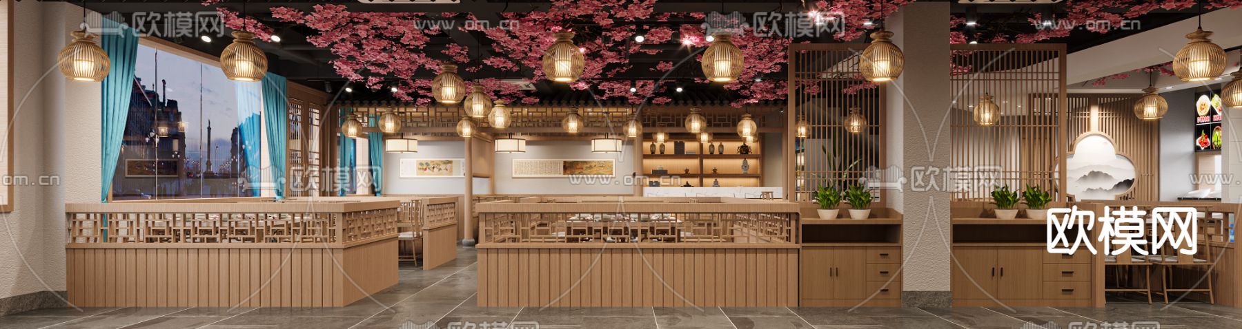 新中式火锅店3d模型下载（渲染图2）