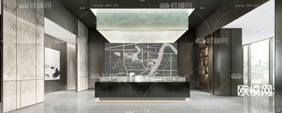 现代售楼处沙盘洽谈区3d模型下载(渲染图1)