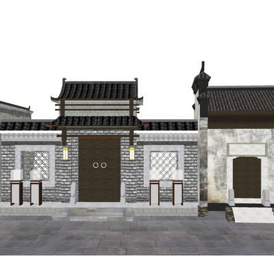 中式徽派古建外观su模型 
