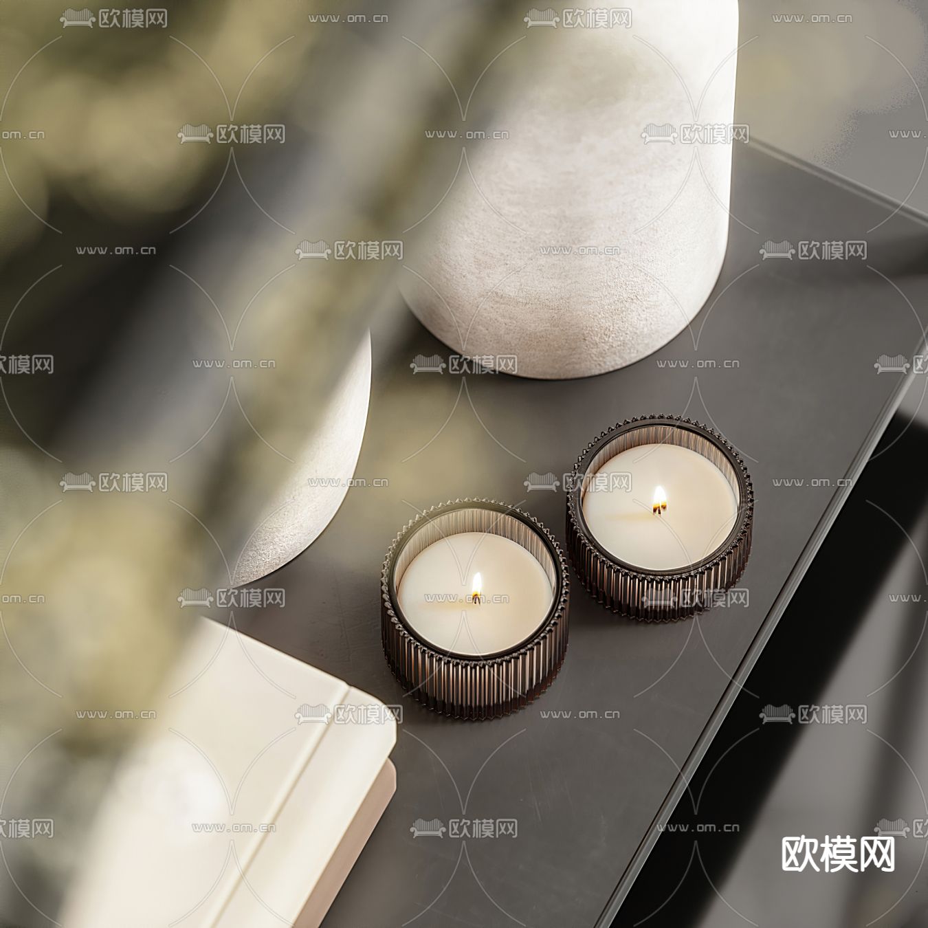 B&B italia 现代书籍干花花瓶摆件3d模型下载（渲染图3）