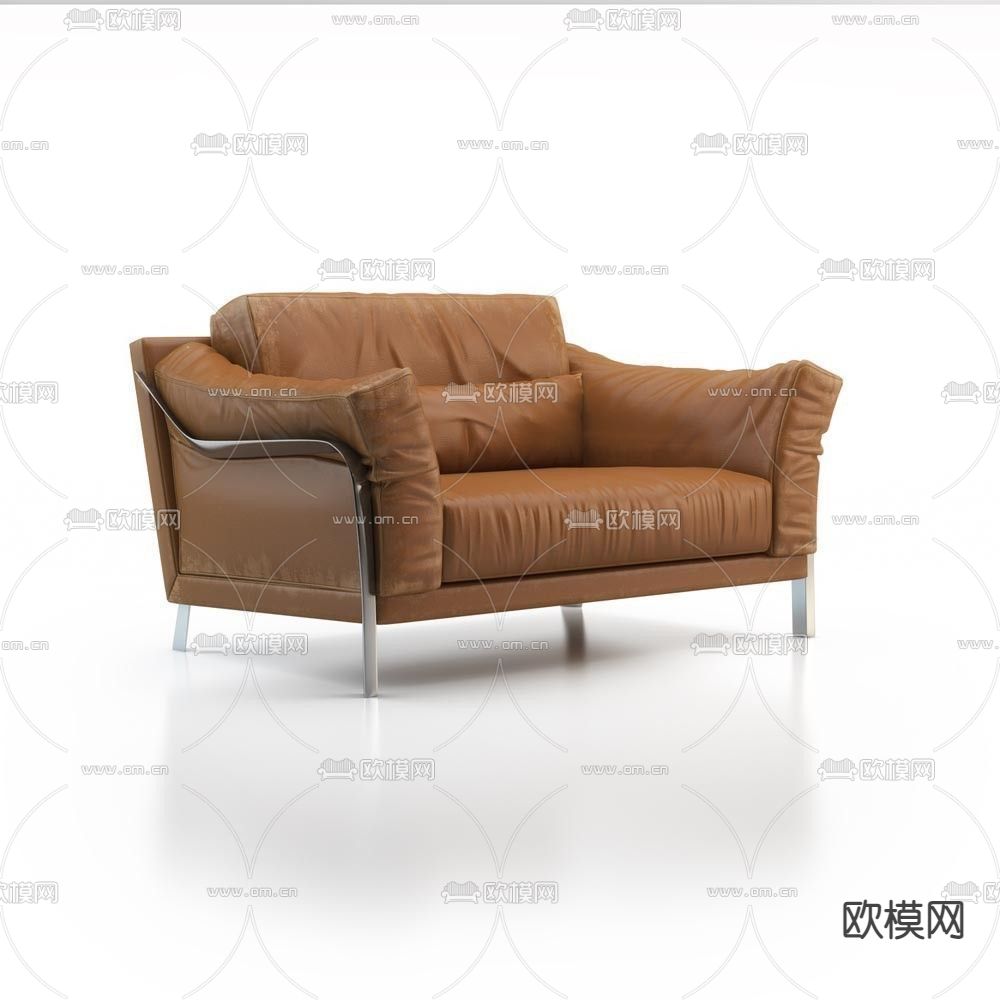 现代轻奢不锈钢皮革双人沙发免费3d模型下载