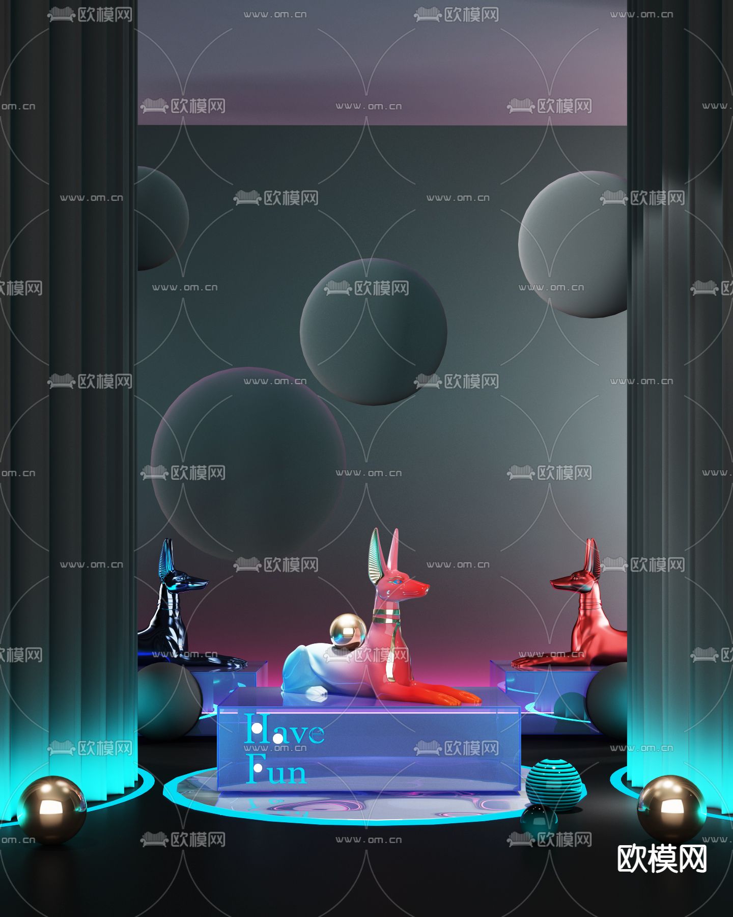 孟菲斯风埃及阿努比斯雕塑3d模型下载