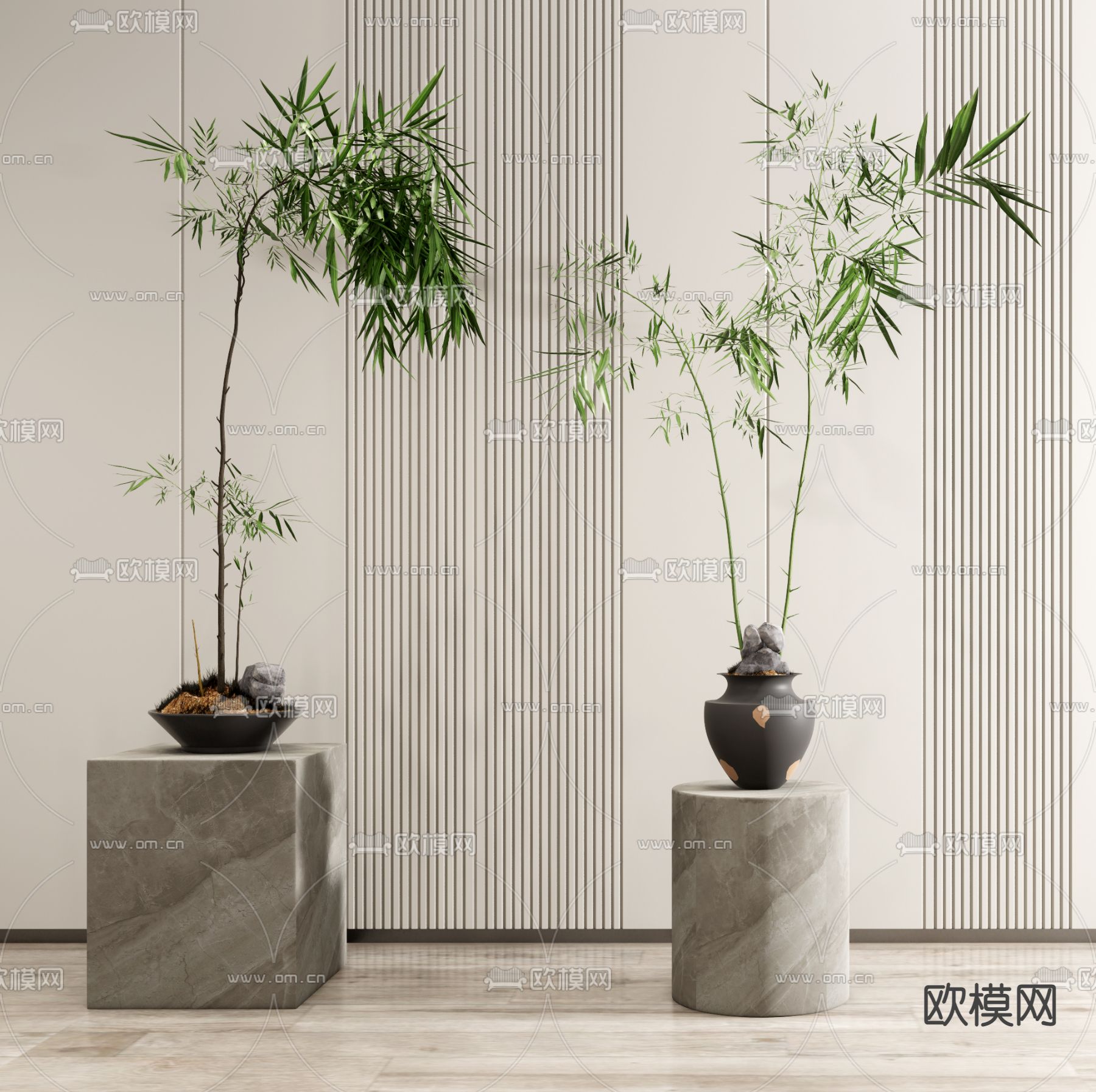 新中式植物盆栽su模型下载（渲染图1）