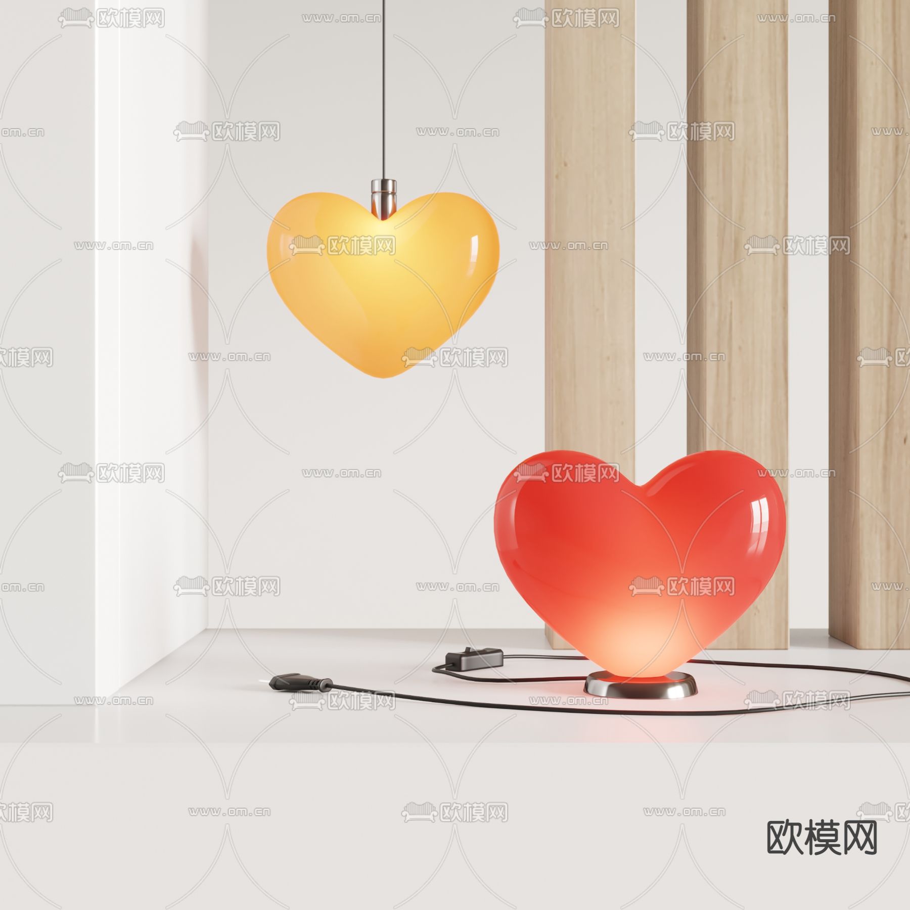 现代爱心台灯吊灯su模型下载（渲染图1）