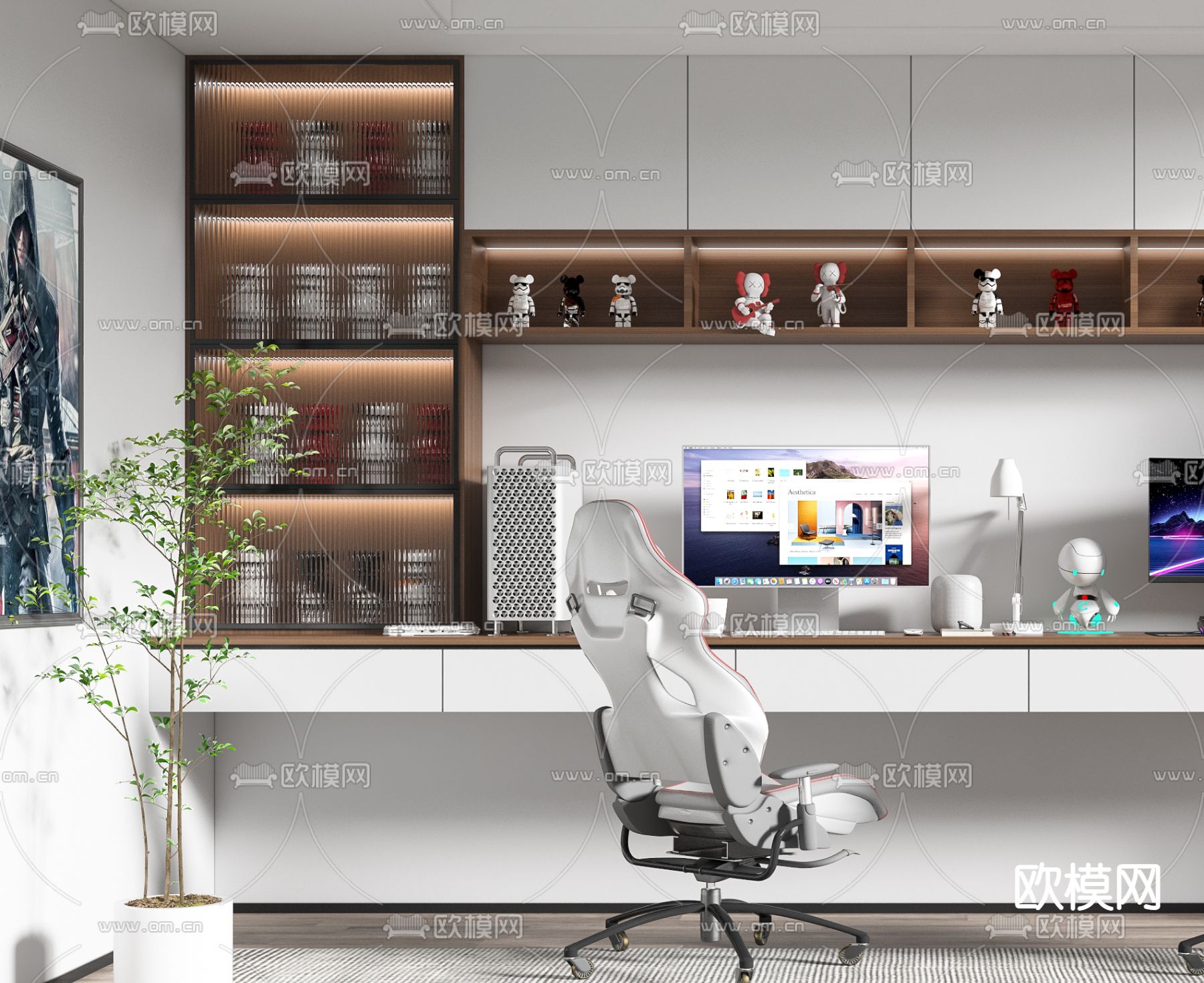 现代电竞书房su模型下载（渲染图3）