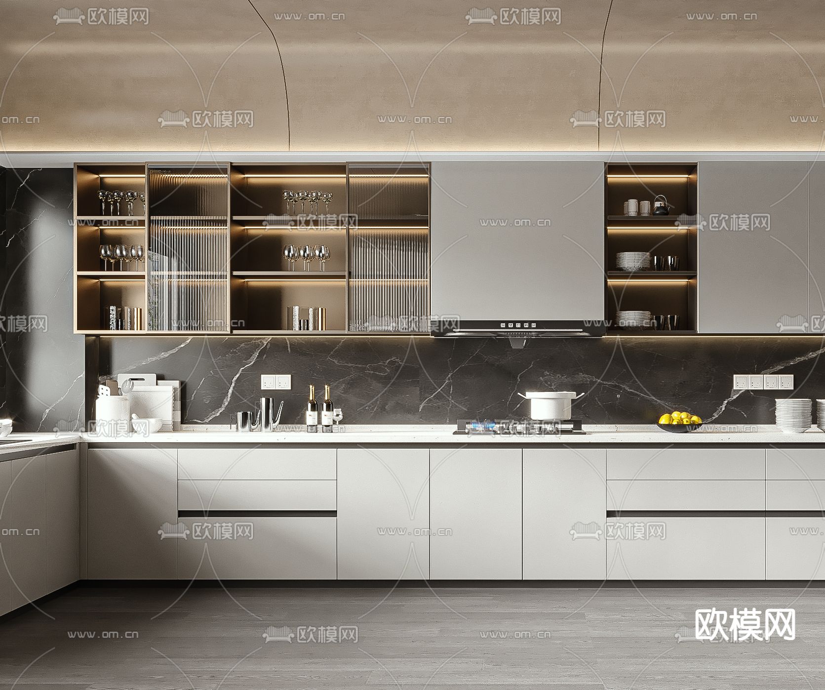 现代厨房橱柜su模型下载（渲染图3）