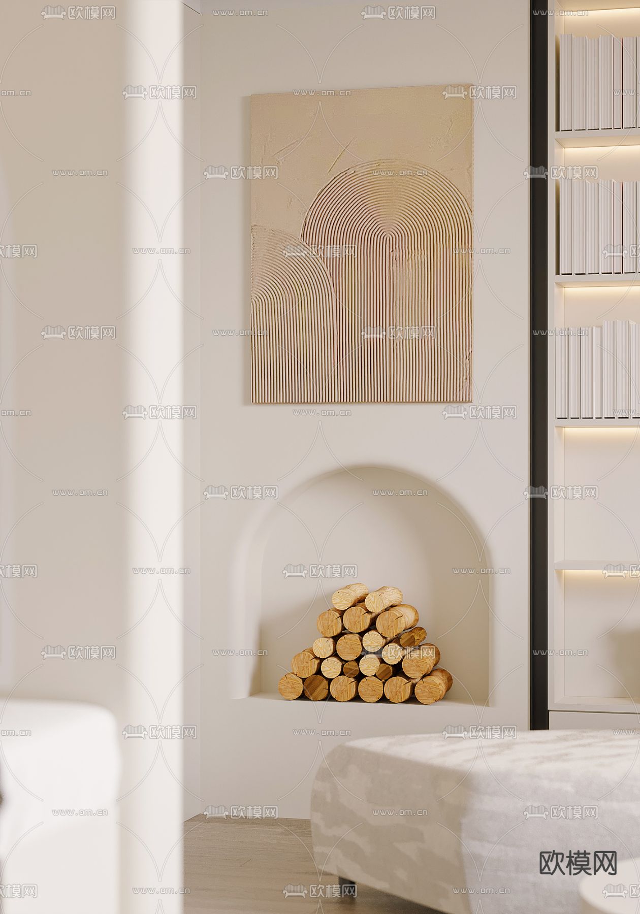 现代奶油白单身公寓3d模型下载（渲染图4）