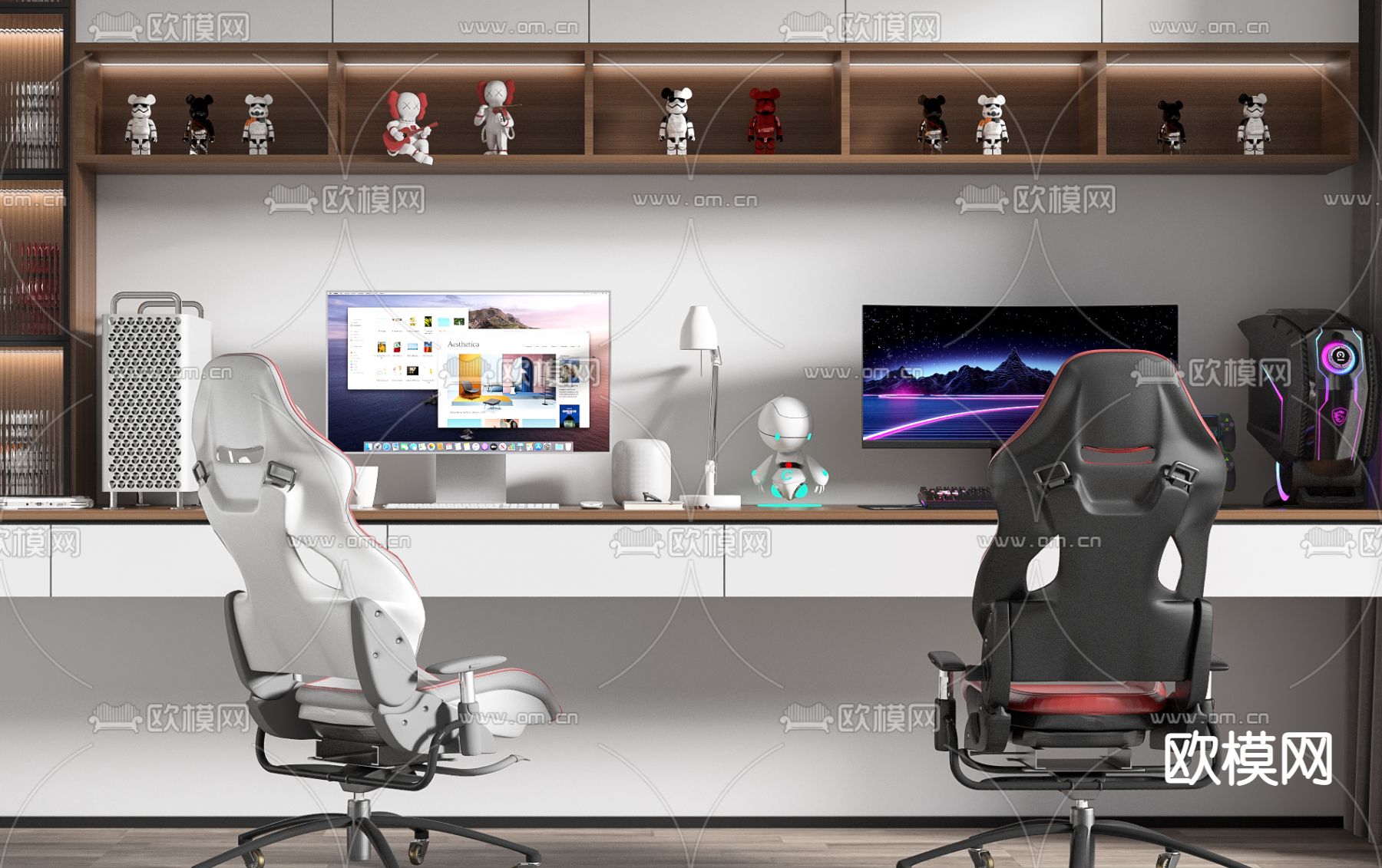 现代电竞书房su模型下载（渲染图2）