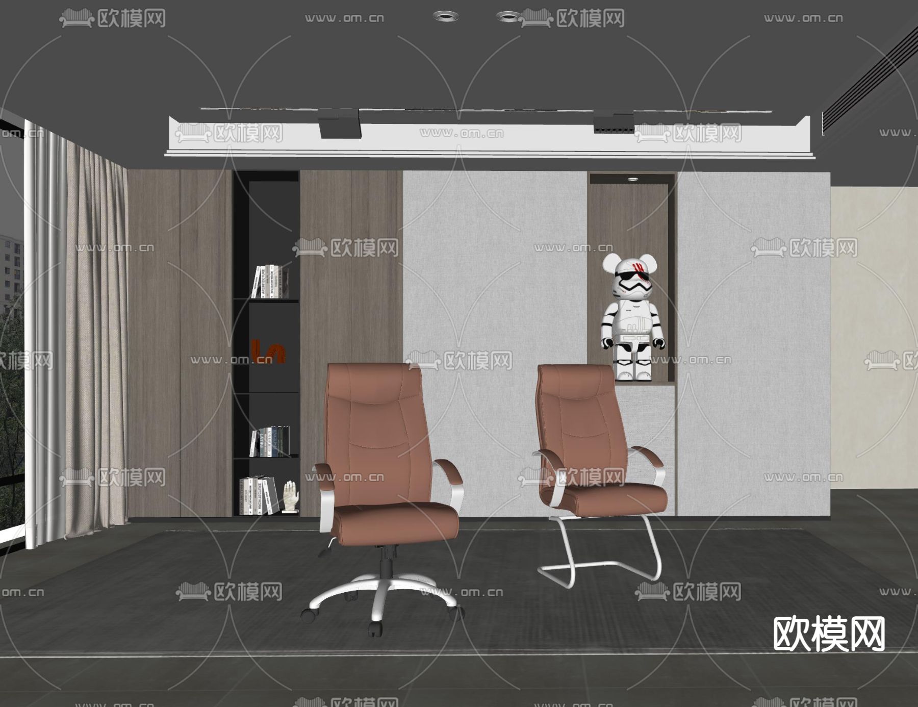 现代皮革办公椅su模型下载（渲染图2）