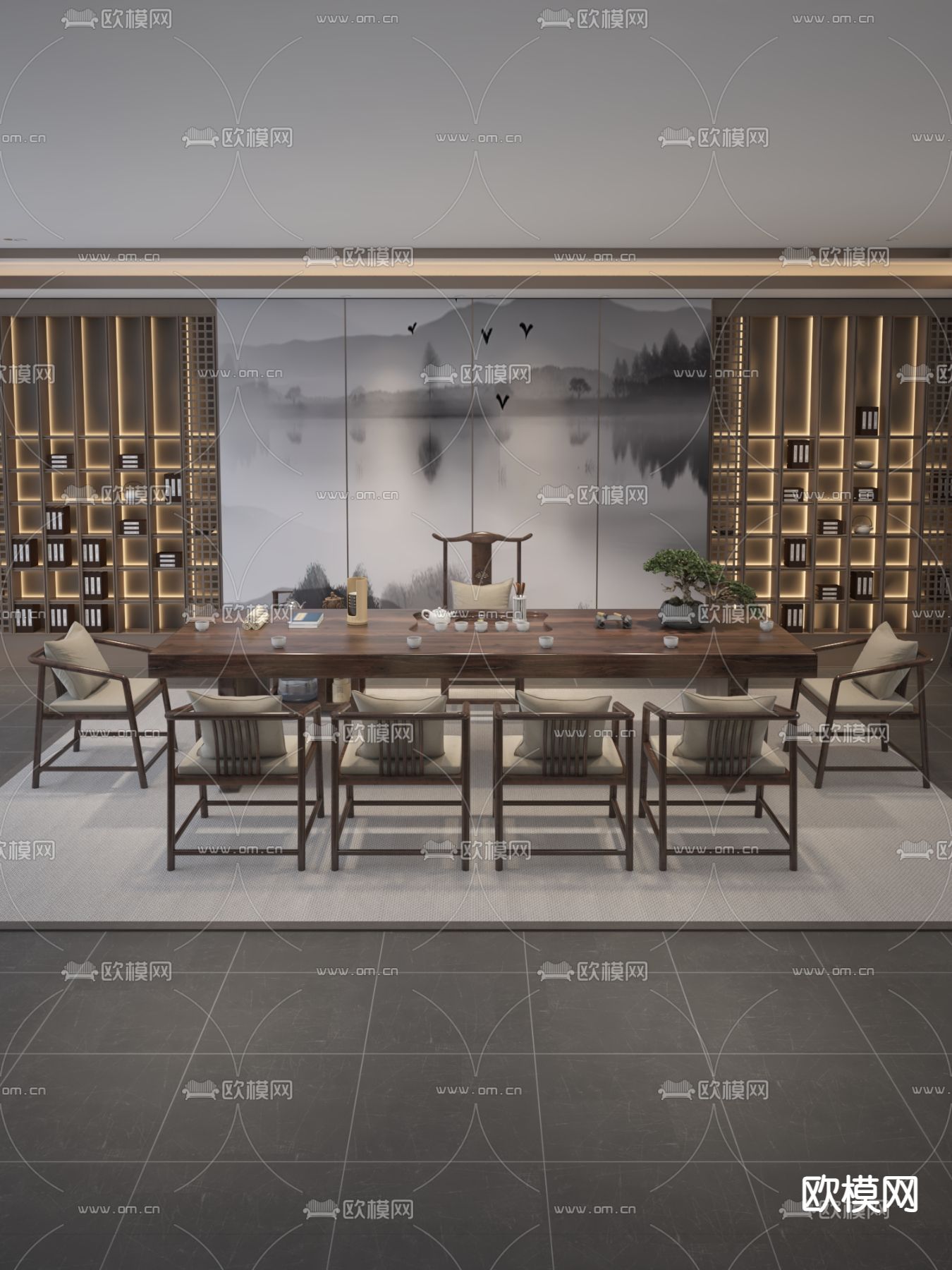 新中式茶楼茶室3d模型下载（渲染图2）