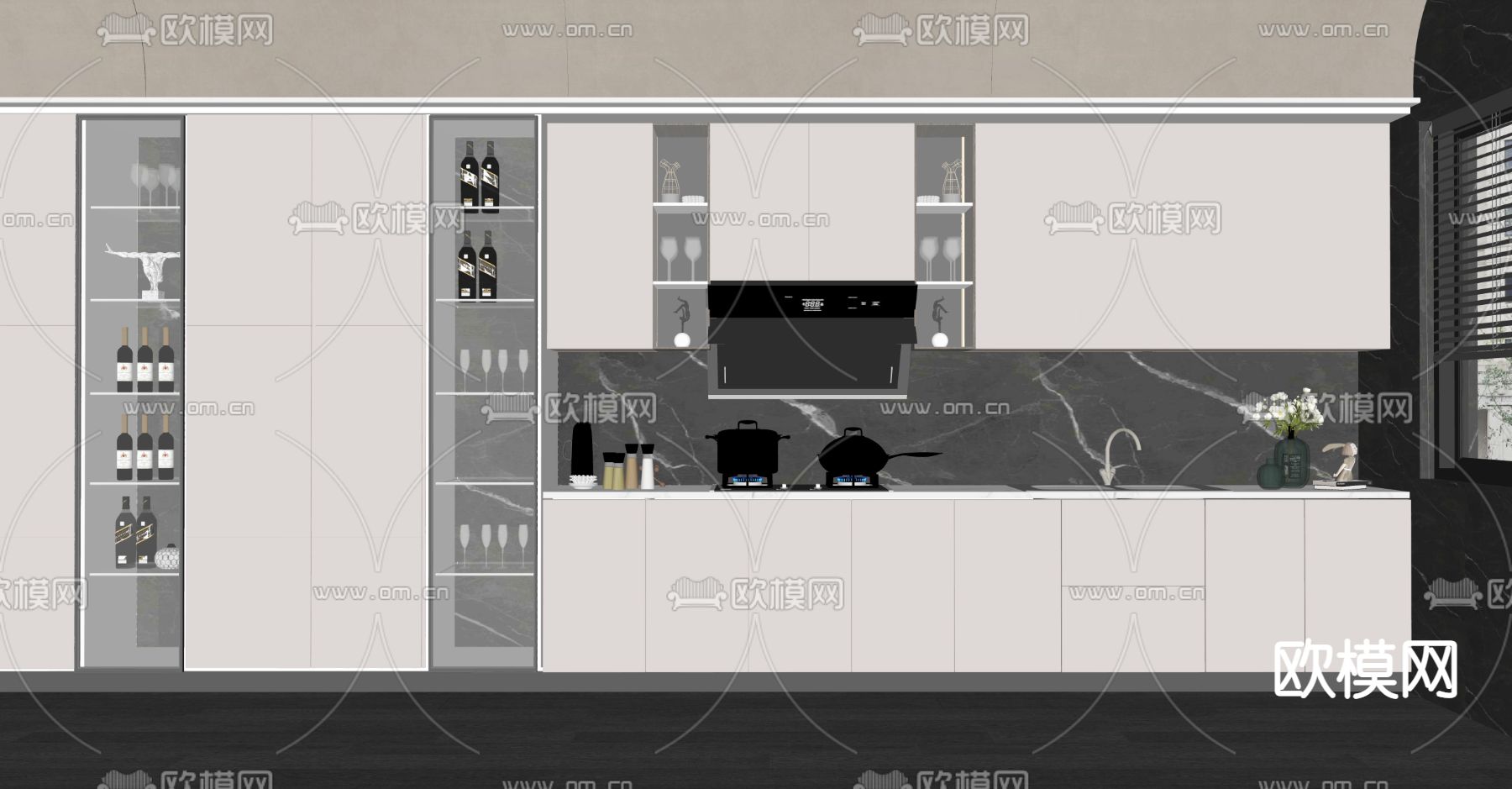 现代厨房橱柜su模型下载（渲染图4）
