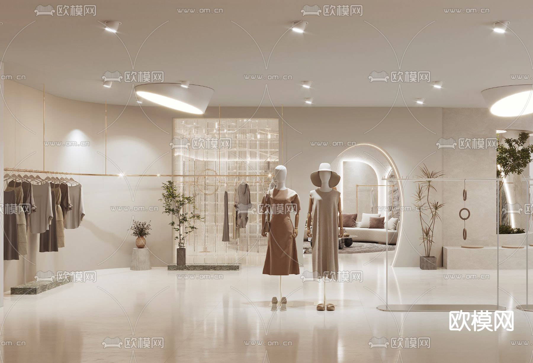 侘寂风女装服装店3d模型下载_ID11999180_3dmax免费模型-欧模网
