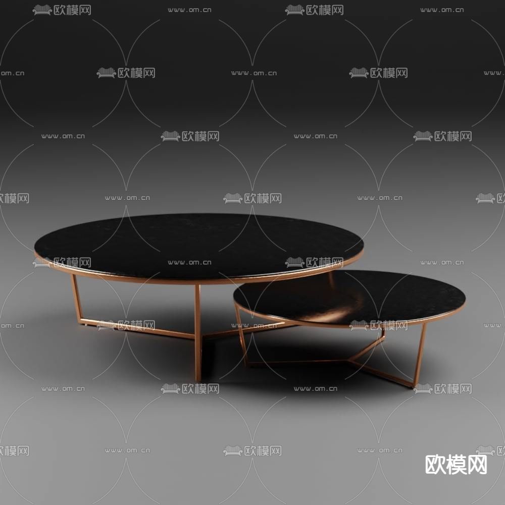 现代轻奢黄铜大理石双头茶几免费3d模型下载