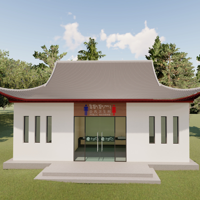  新中式公共厕所su模型 