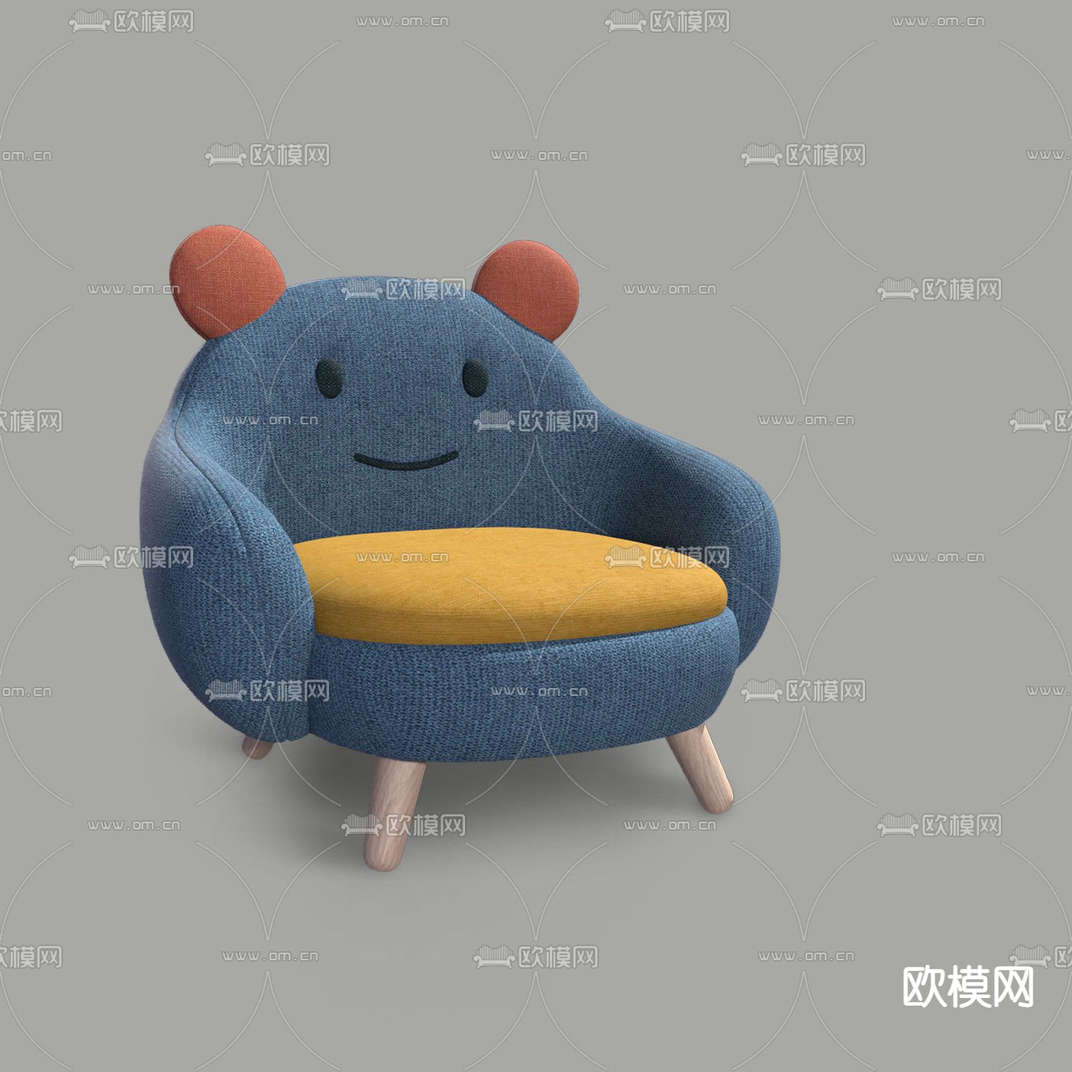 现代简约卡通布艺实木儿童沙发免费3d模型下载
