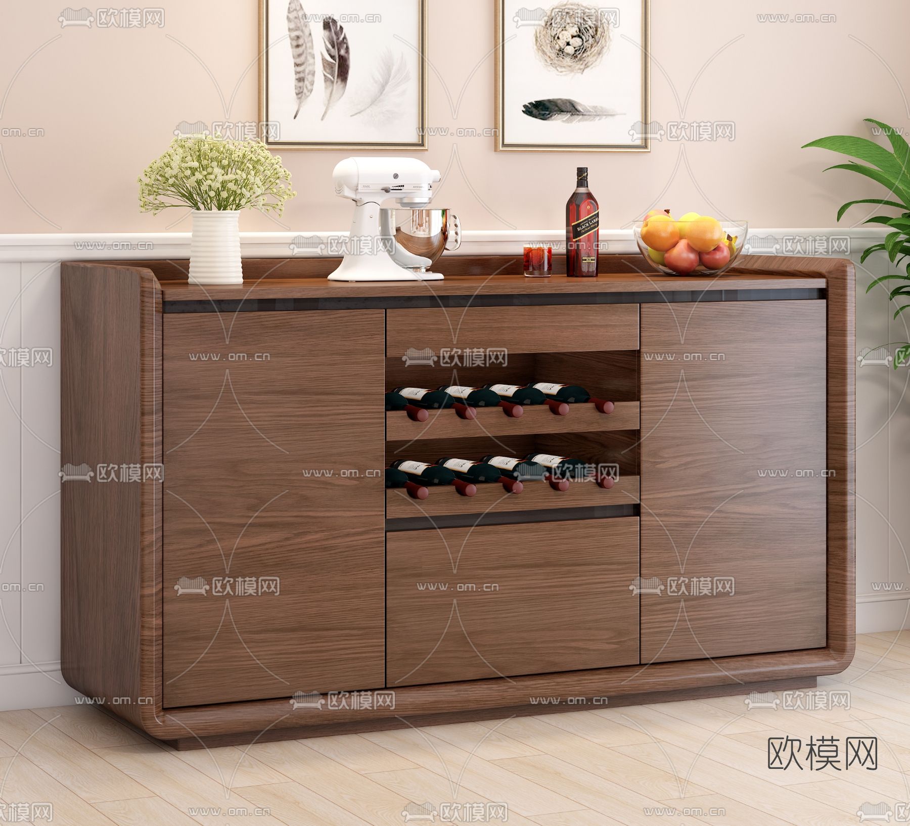 北欧实木餐边柜3d模型下载