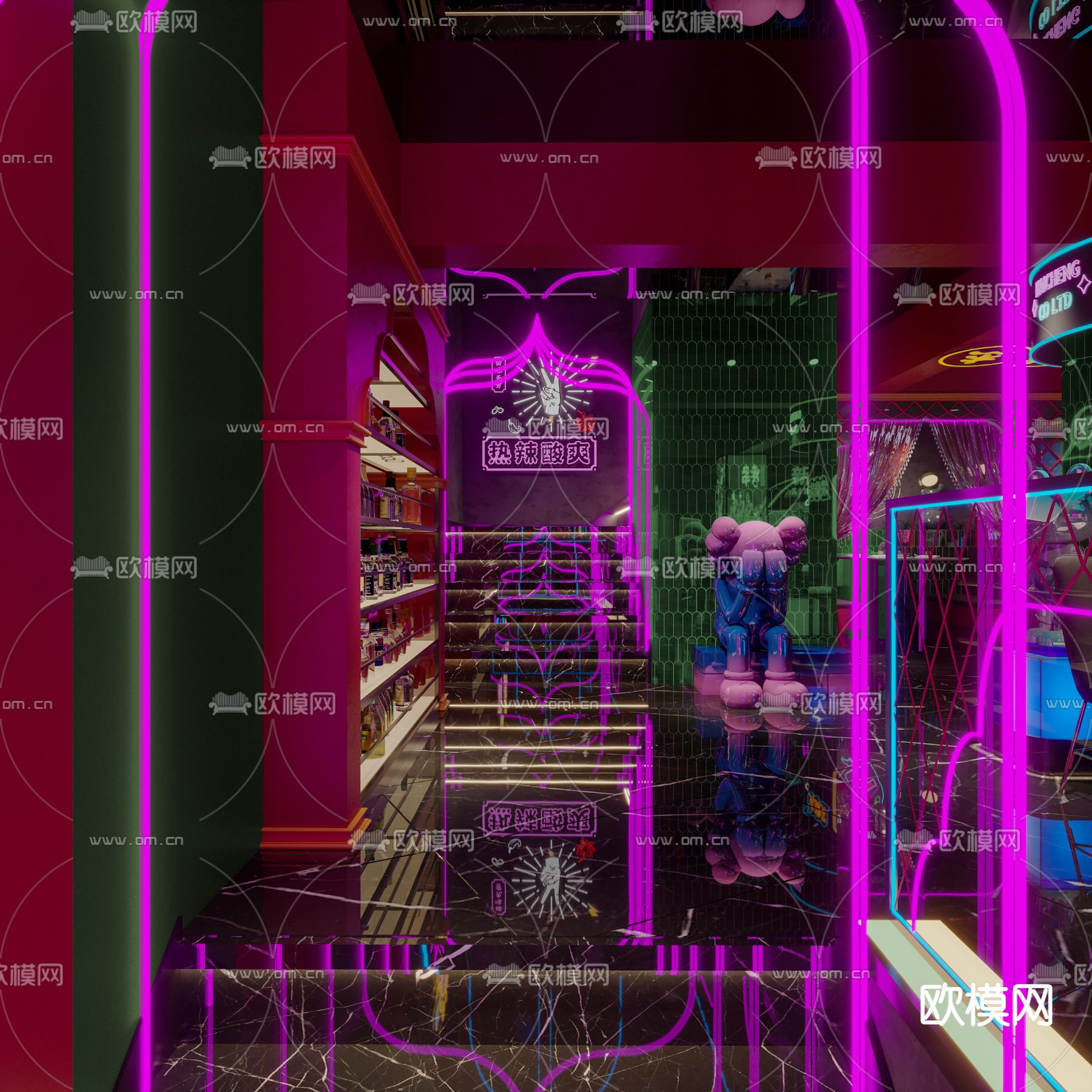 现代网红餐厅新疆烧烤店3d模型