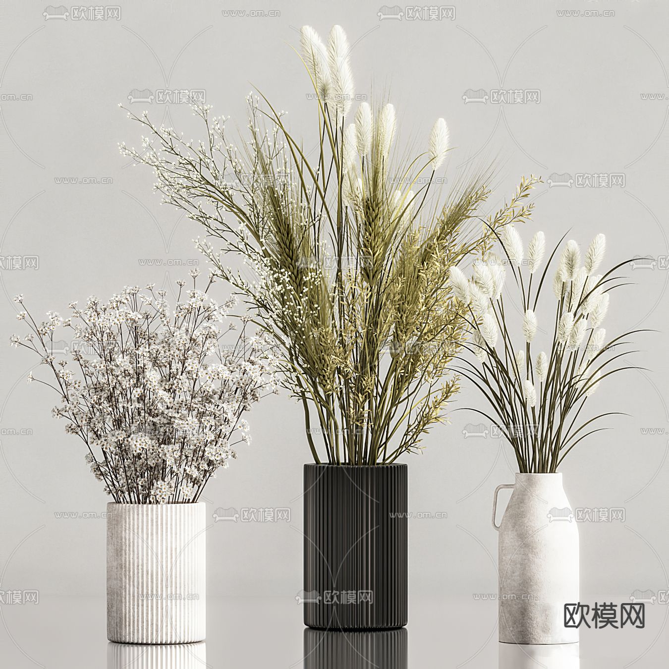 B&B italia 现代书籍干花花瓶摆件3d模型下载（渲染图2）