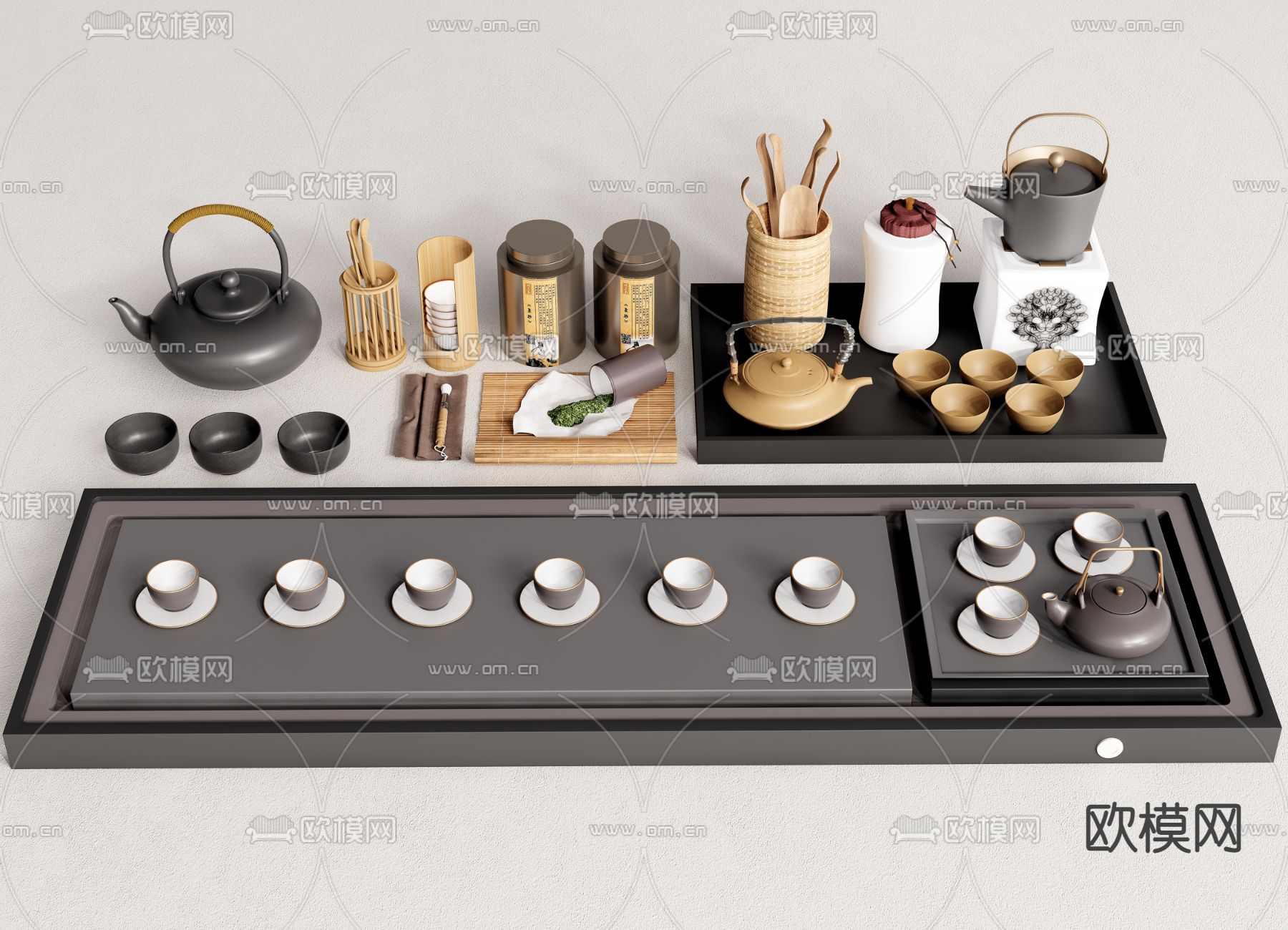 现代茶壶茶具su模型下载（渲染图1）
