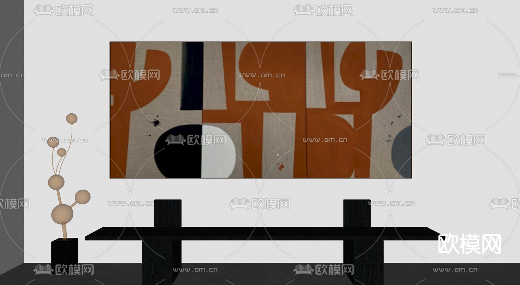 侘寂风装饰画挂画su模型下载（渲染图2）
