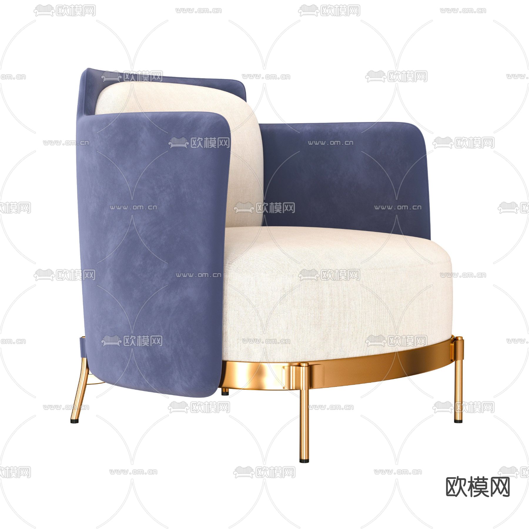 现代轻奢布艺不锈钢艺术单人沙发免费3d模型下载
