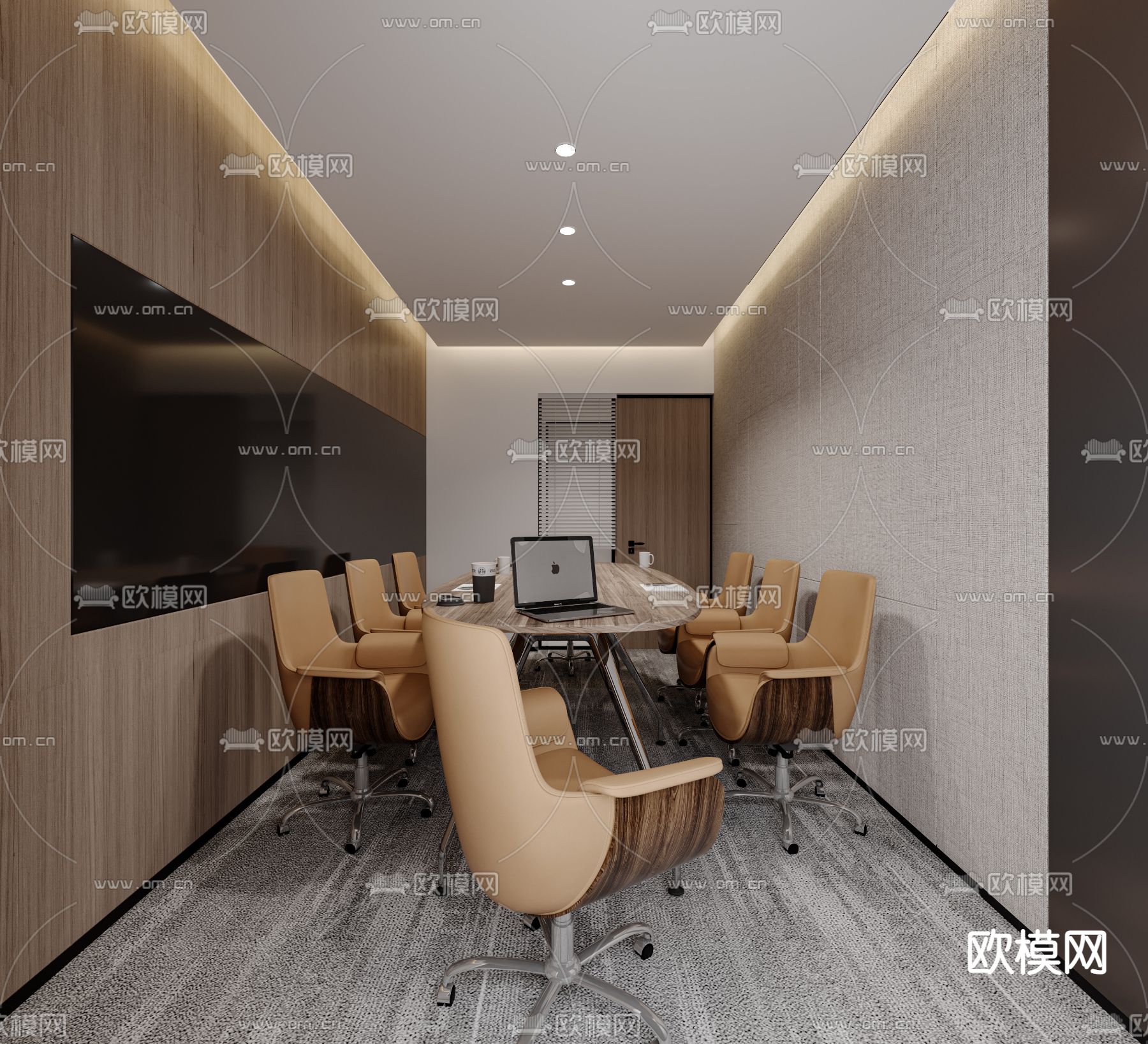 现代办公室会议室3d模型下载（渲染图2）