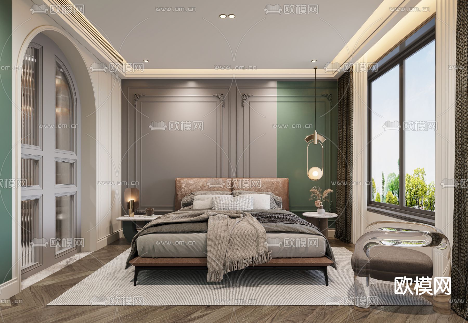 法式卧室主人房3d模型下载（渲染图1）