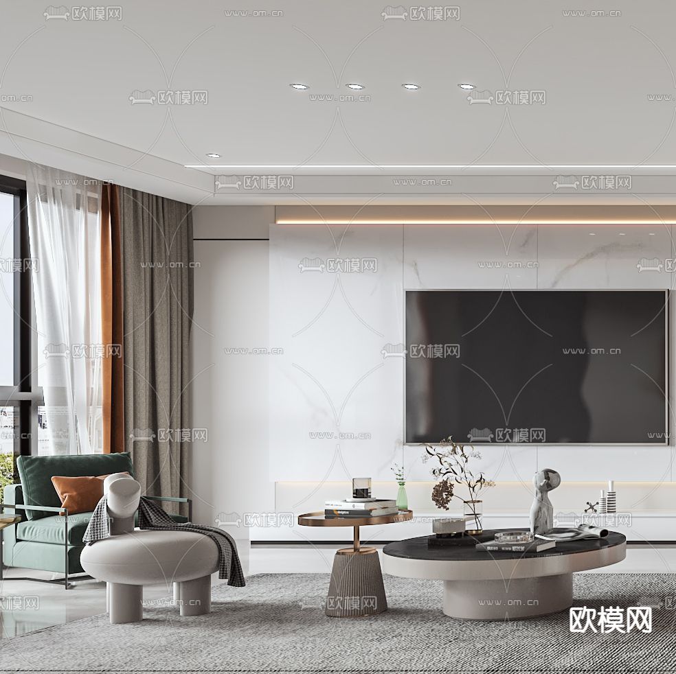 现代简约客厅餐厅3d模型