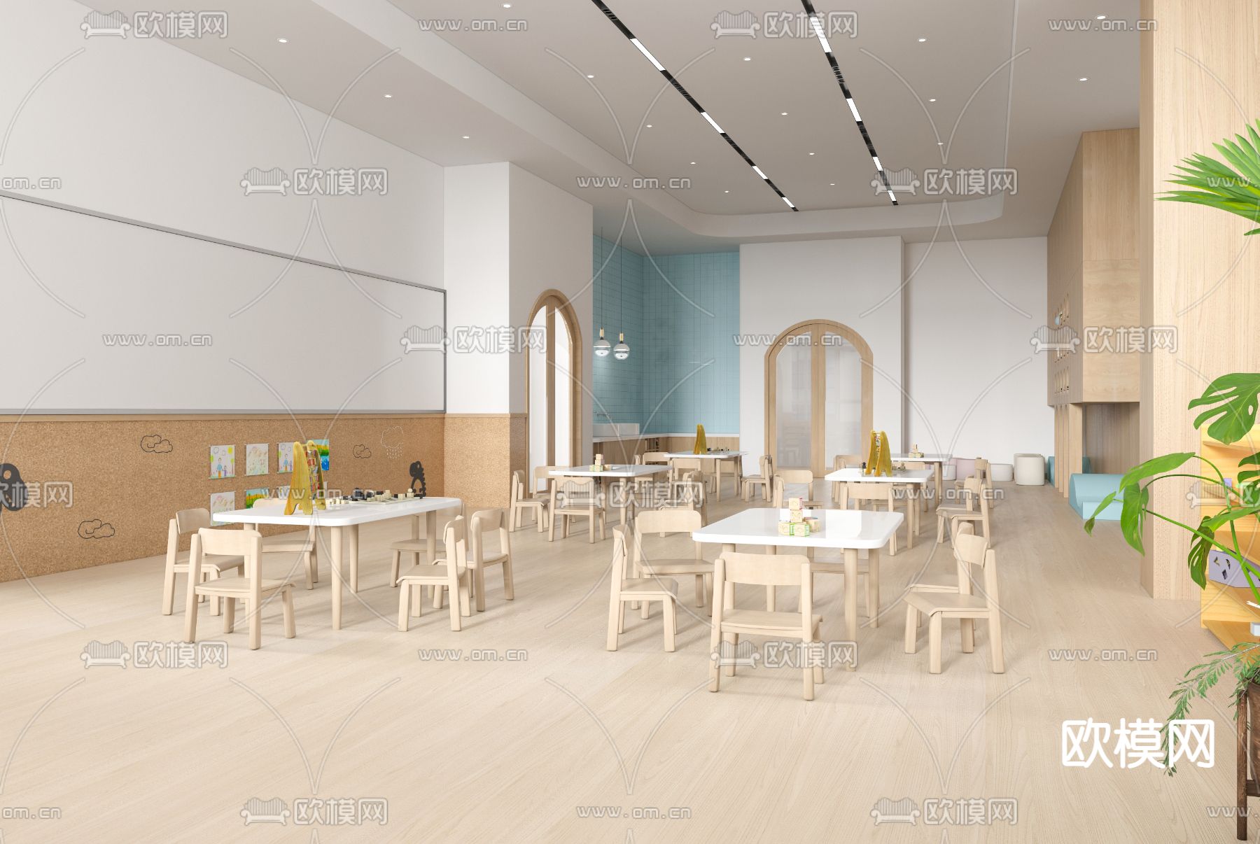 现代幼儿园活动教室3d模型下载（渲染图4）