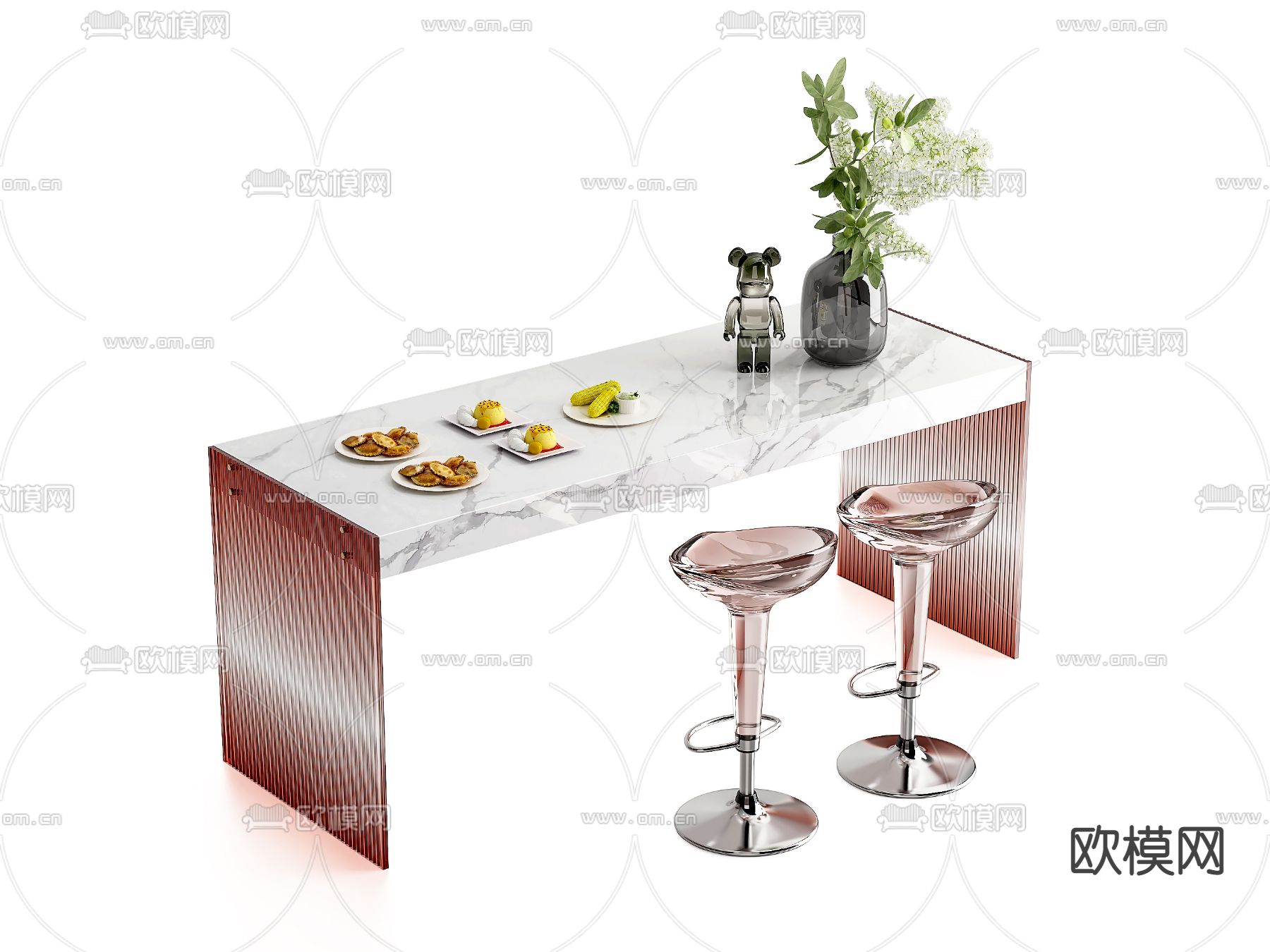 现代红色长虹玻璃吧台3d模型下载