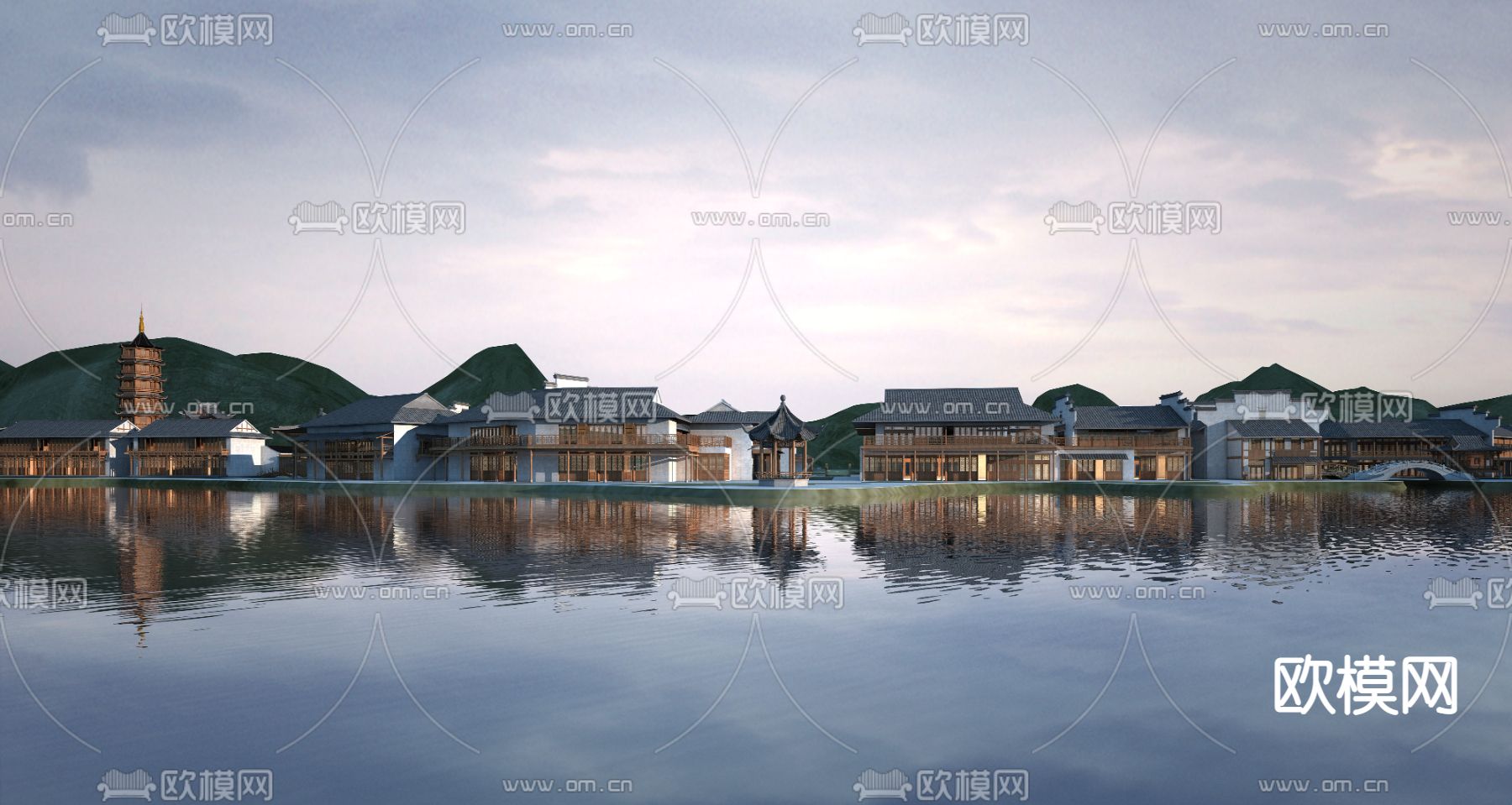 中式古建筑外观3d模型下载