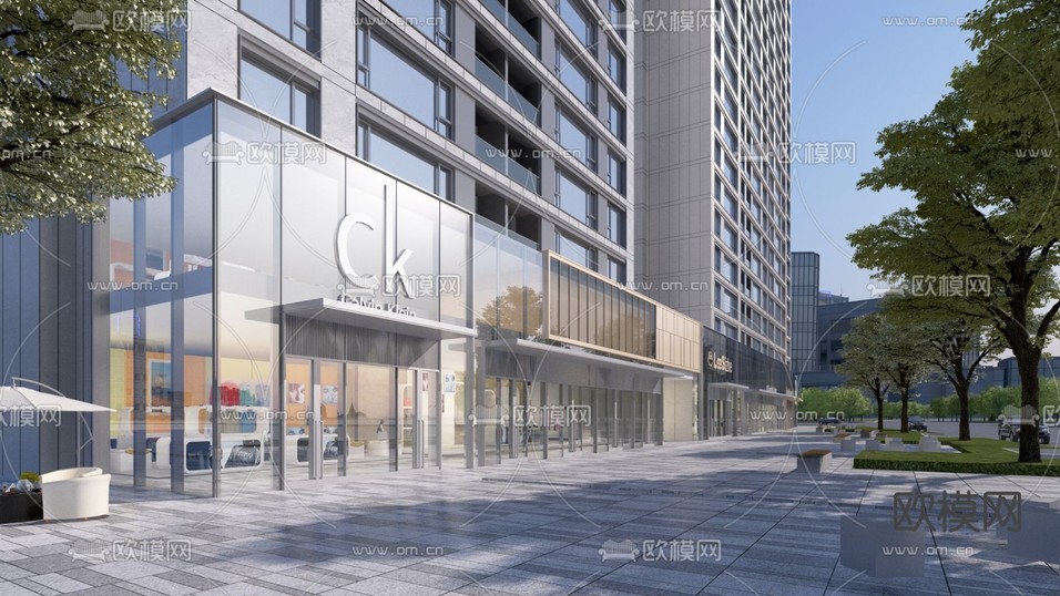 现代住宅商业街3d模型下载