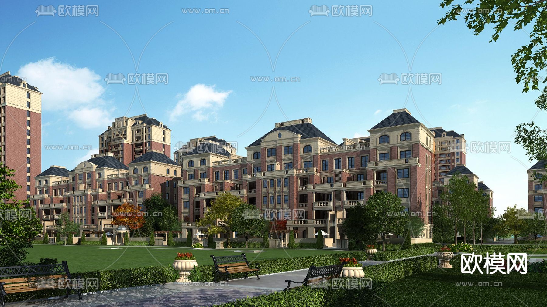 欧式别墅建筑外观3d模型下载