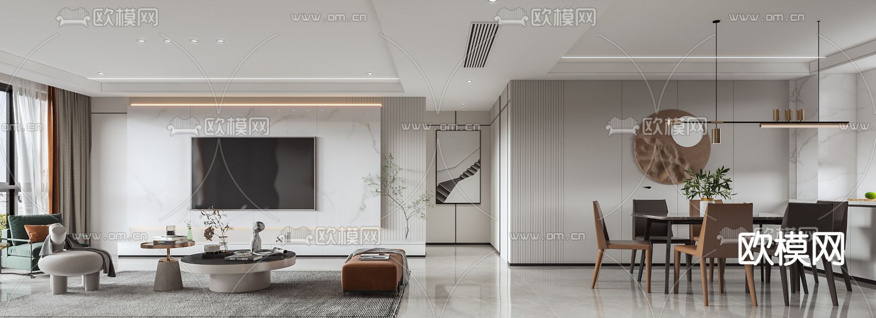 现代简约客厅餐厅3d模型