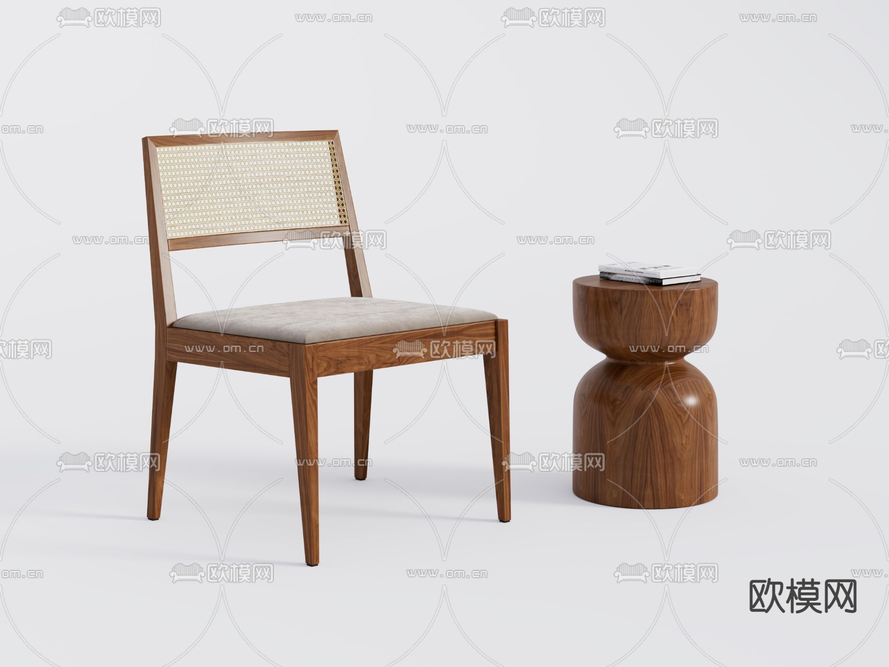 侘寂实木休闲椅3d模型下载（渲染图2）