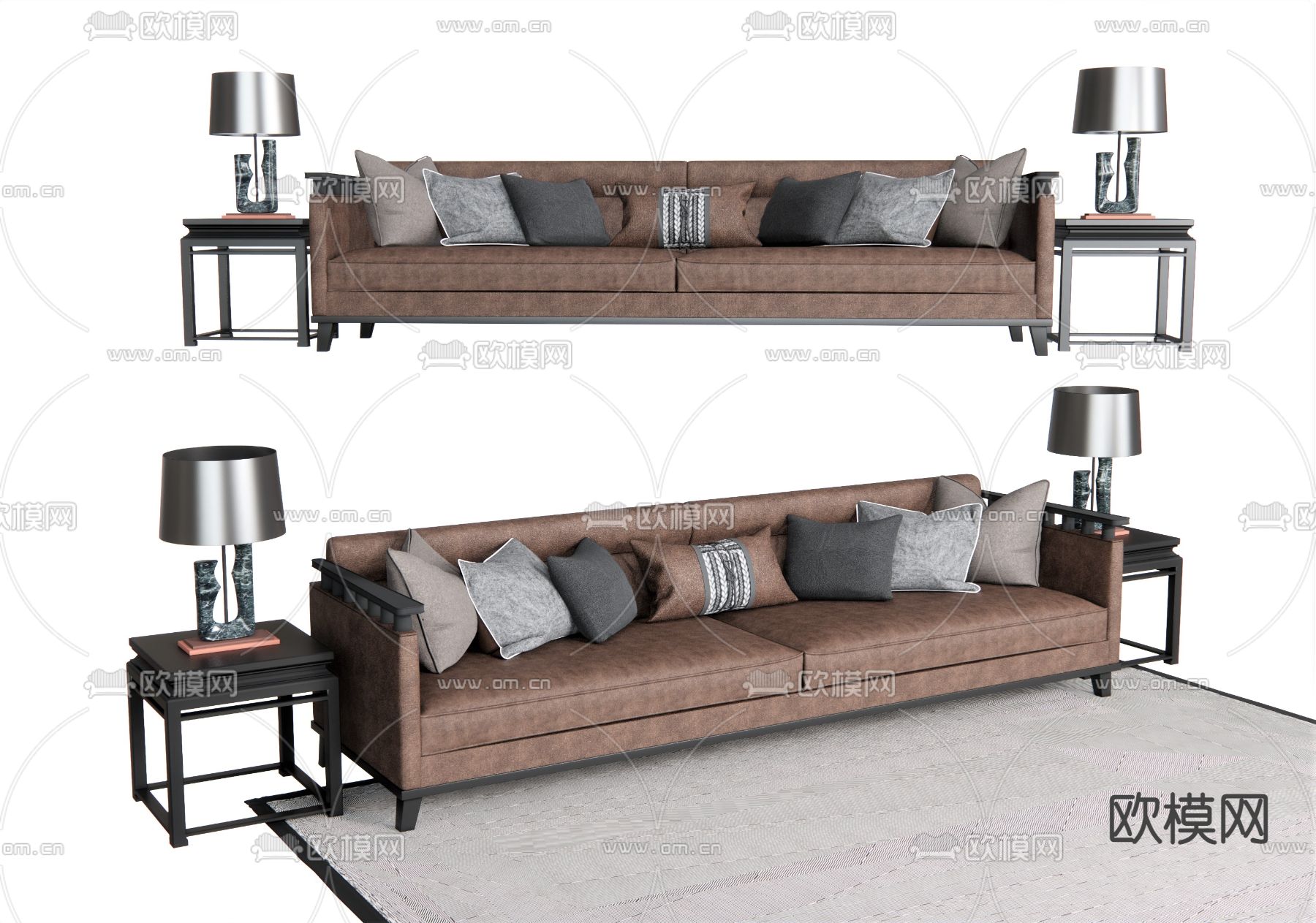 北欧皮革多人沙发su模型下载（渲染图1）