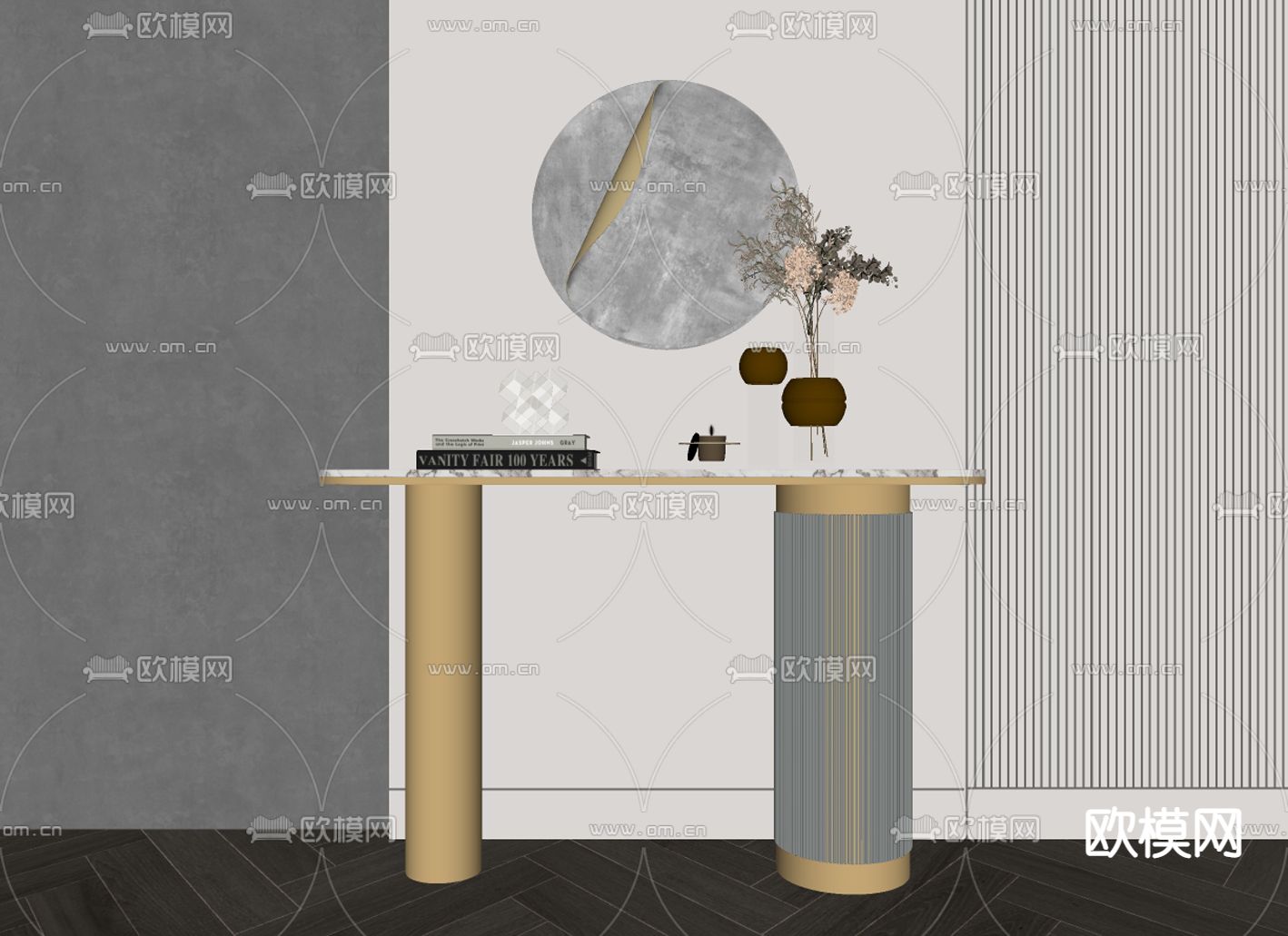 现代轻奢端景条案su模型下载（渲染图2）