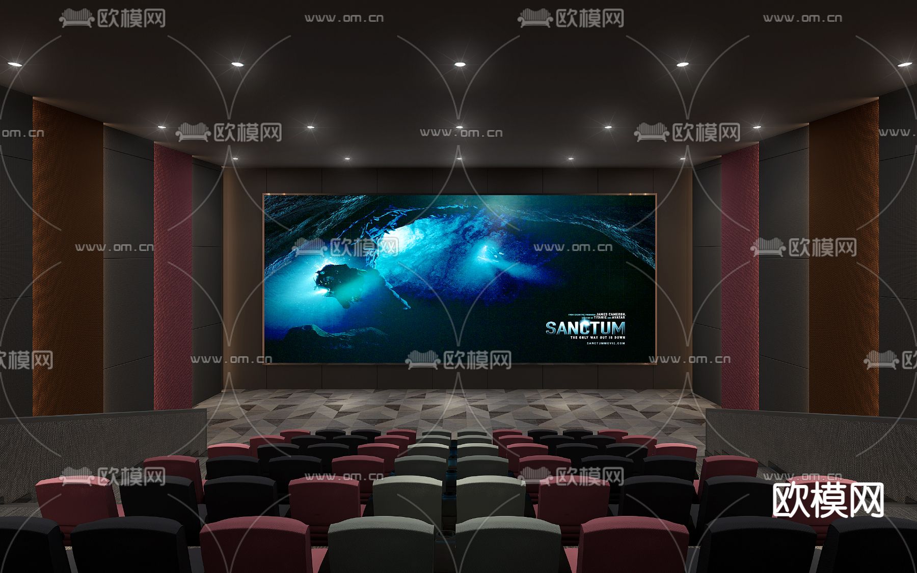 现代电影院观影厅3d模型下载（渲染图2）