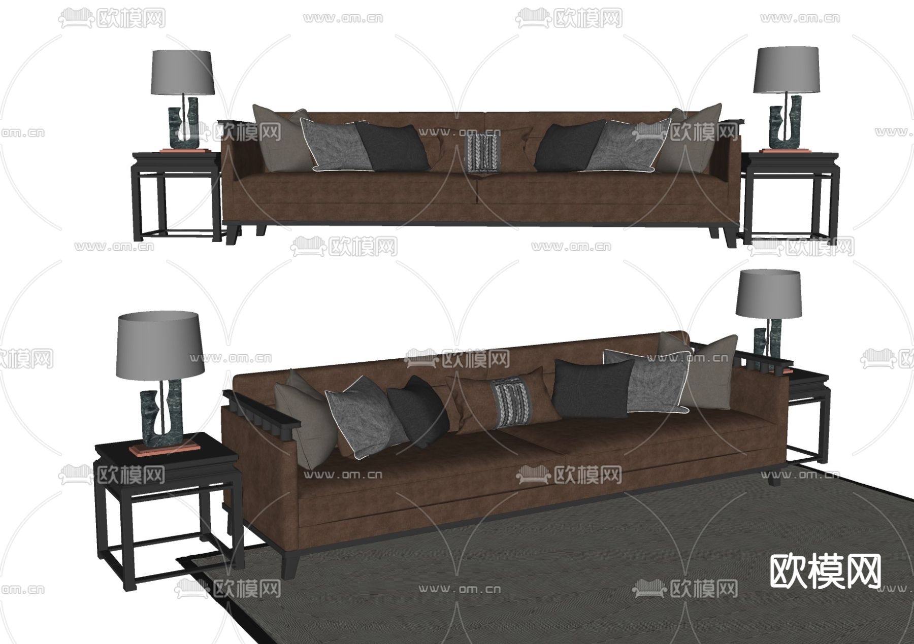 北欧皮革多人沙发su模型下载（渲染图2）