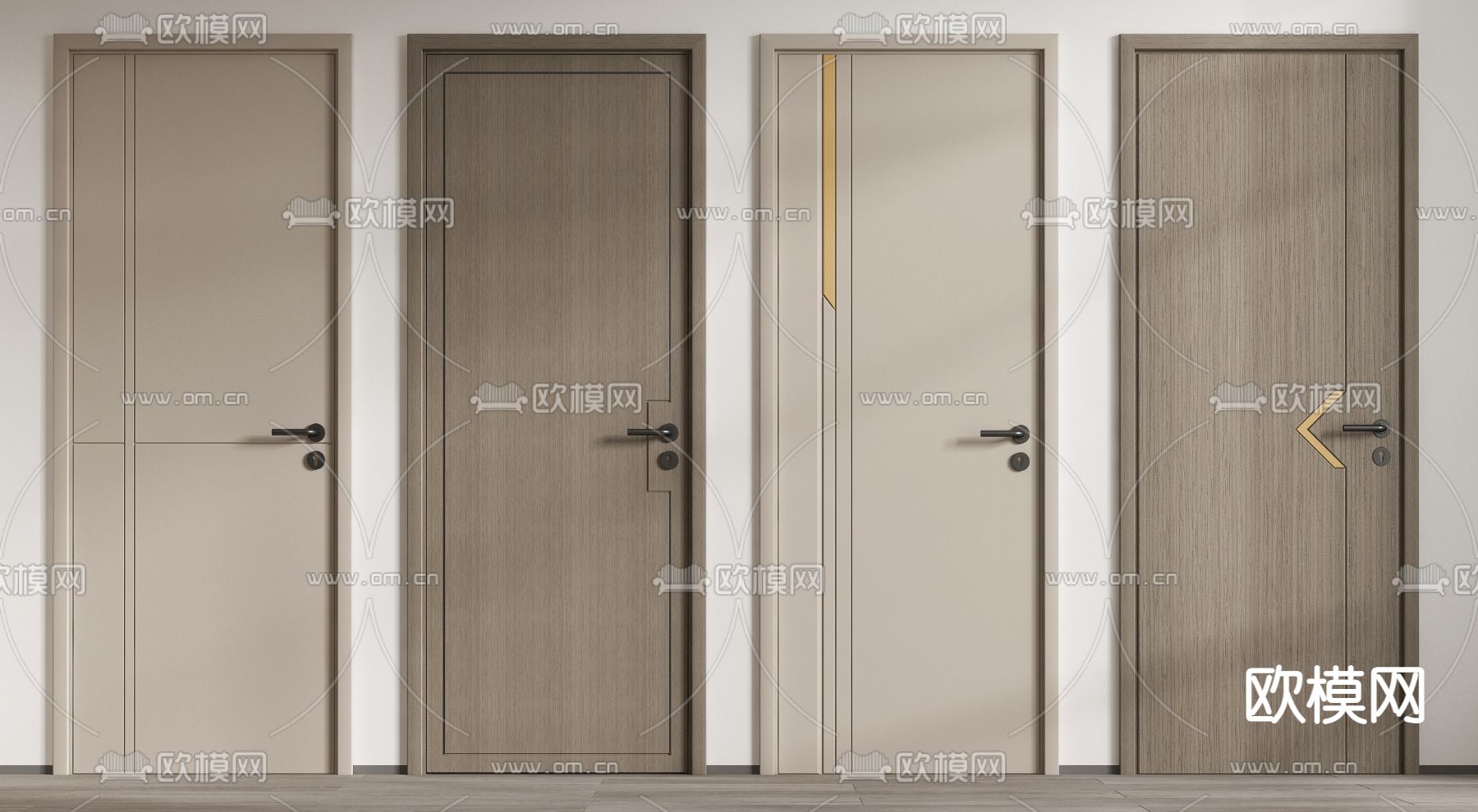 现代实木单开门房门3d模型下载