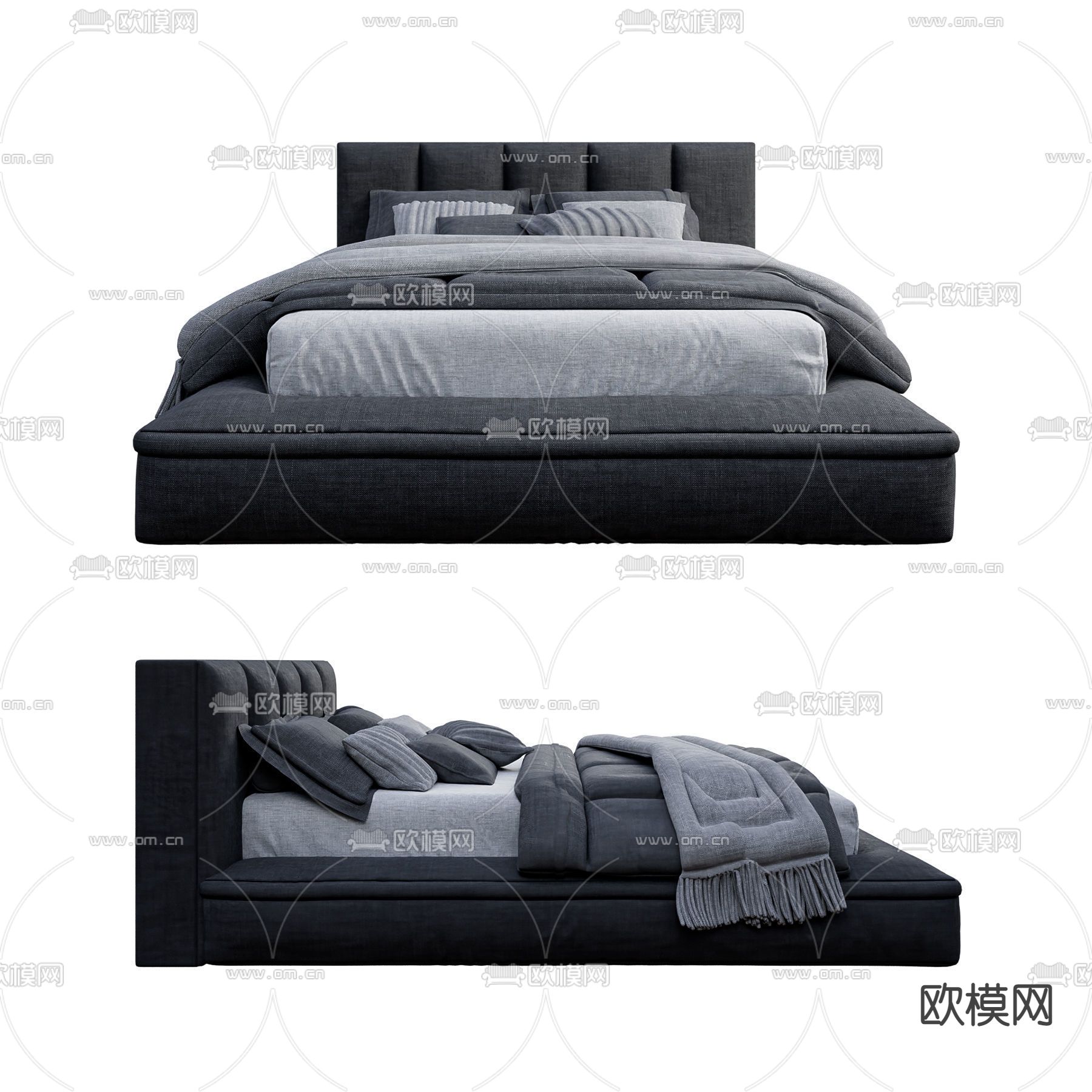 现代简约布艺双人床免费3d模型下载