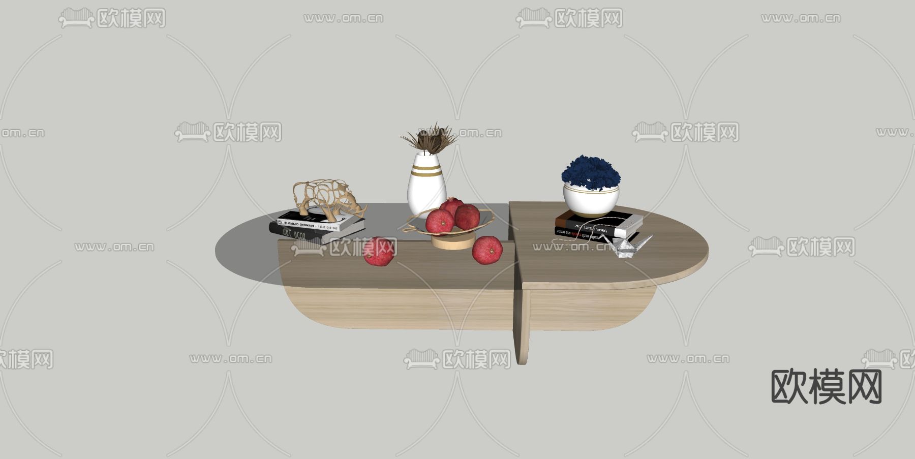 现代玻璃茶几su模型下载（渲染图2）